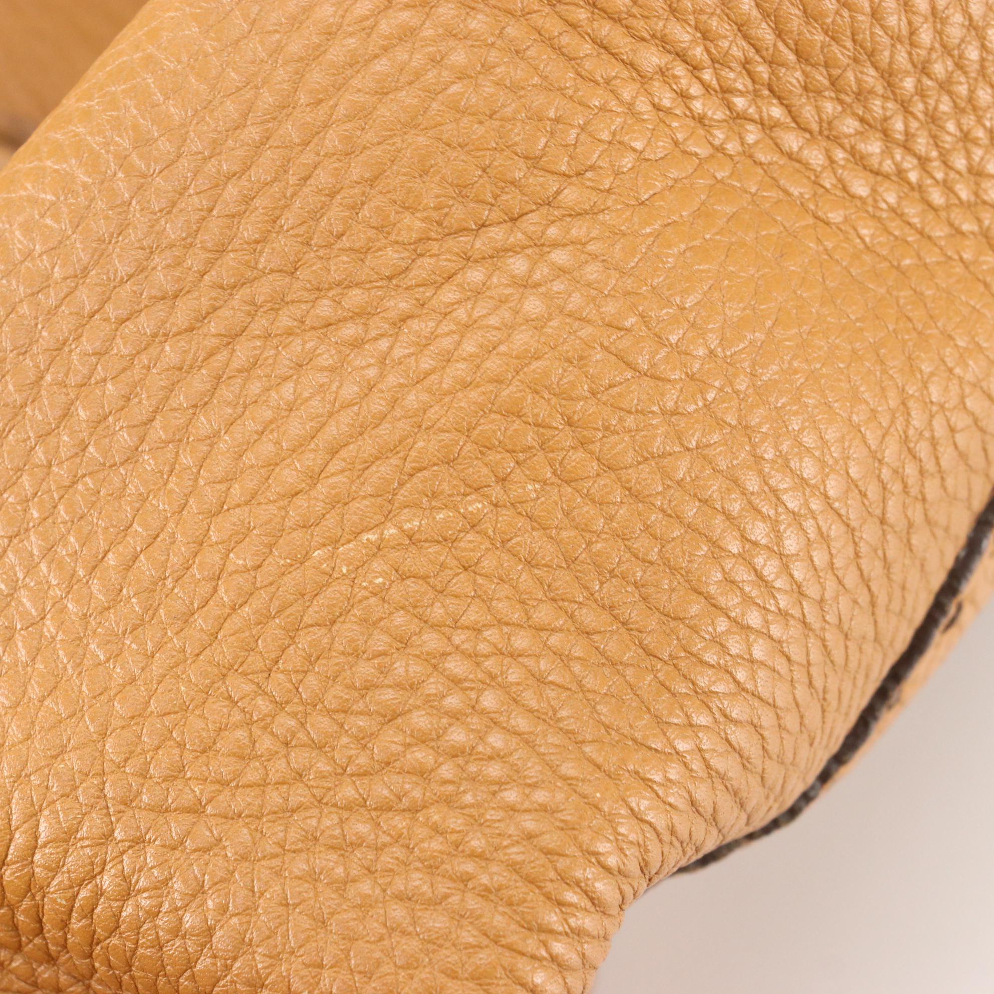 Prada Shoulder Bag in Brown Pebbled Leather with Oversized Clasp Hardware