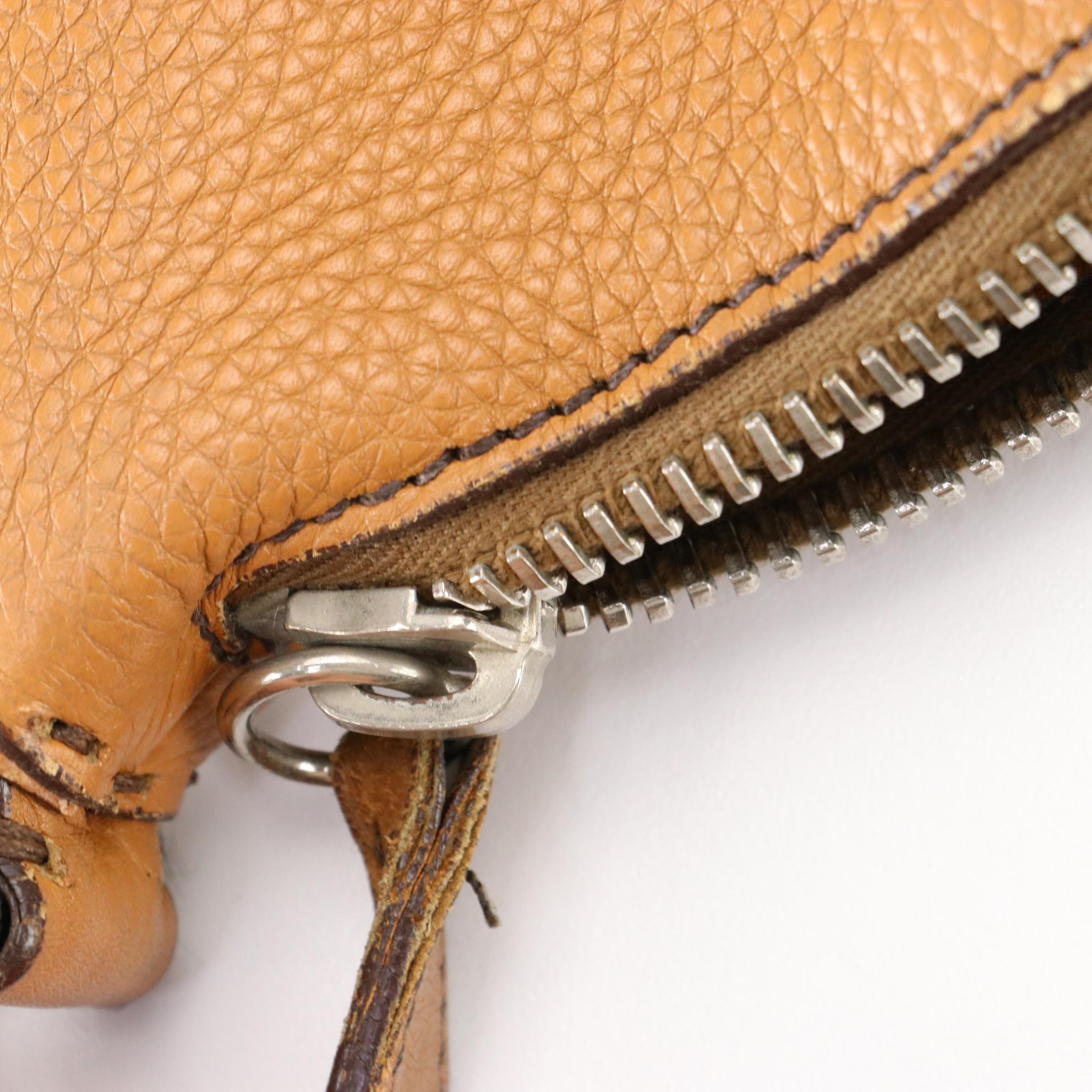 Prada Shoulder Bag in Brown Pebbled Leather with Oversized Clasp Hardware