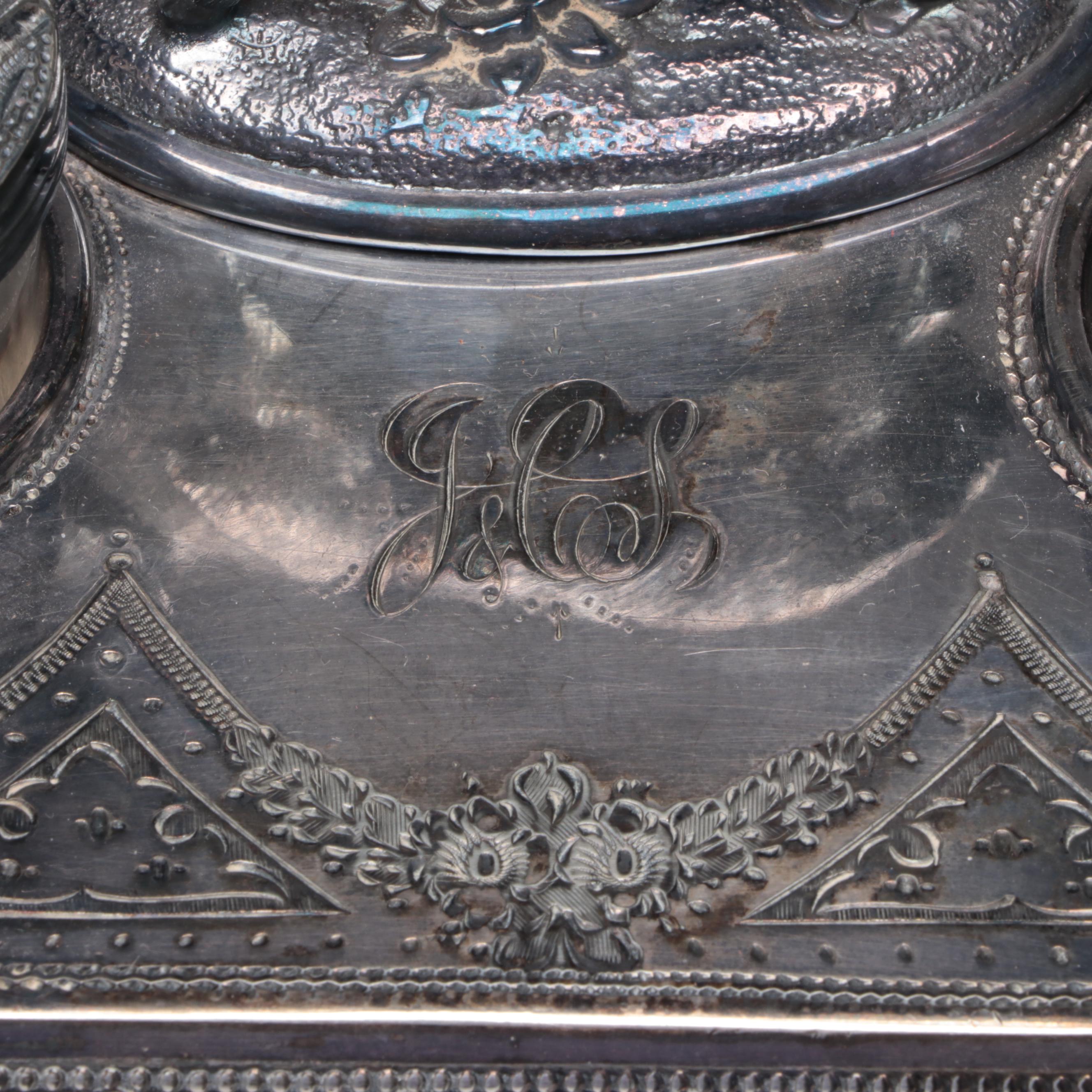 James Deakin & Sons Silver Plate Elk Double Inkstand and Pen Holder