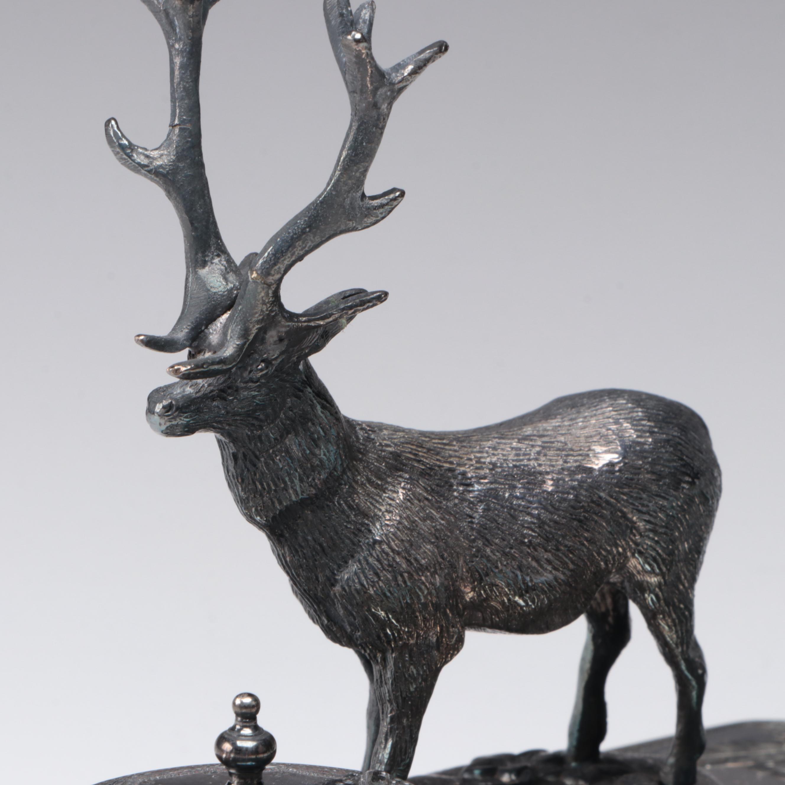 James Deakin & Sons Silver Plate Elk Double Inkstand and Pen Holder