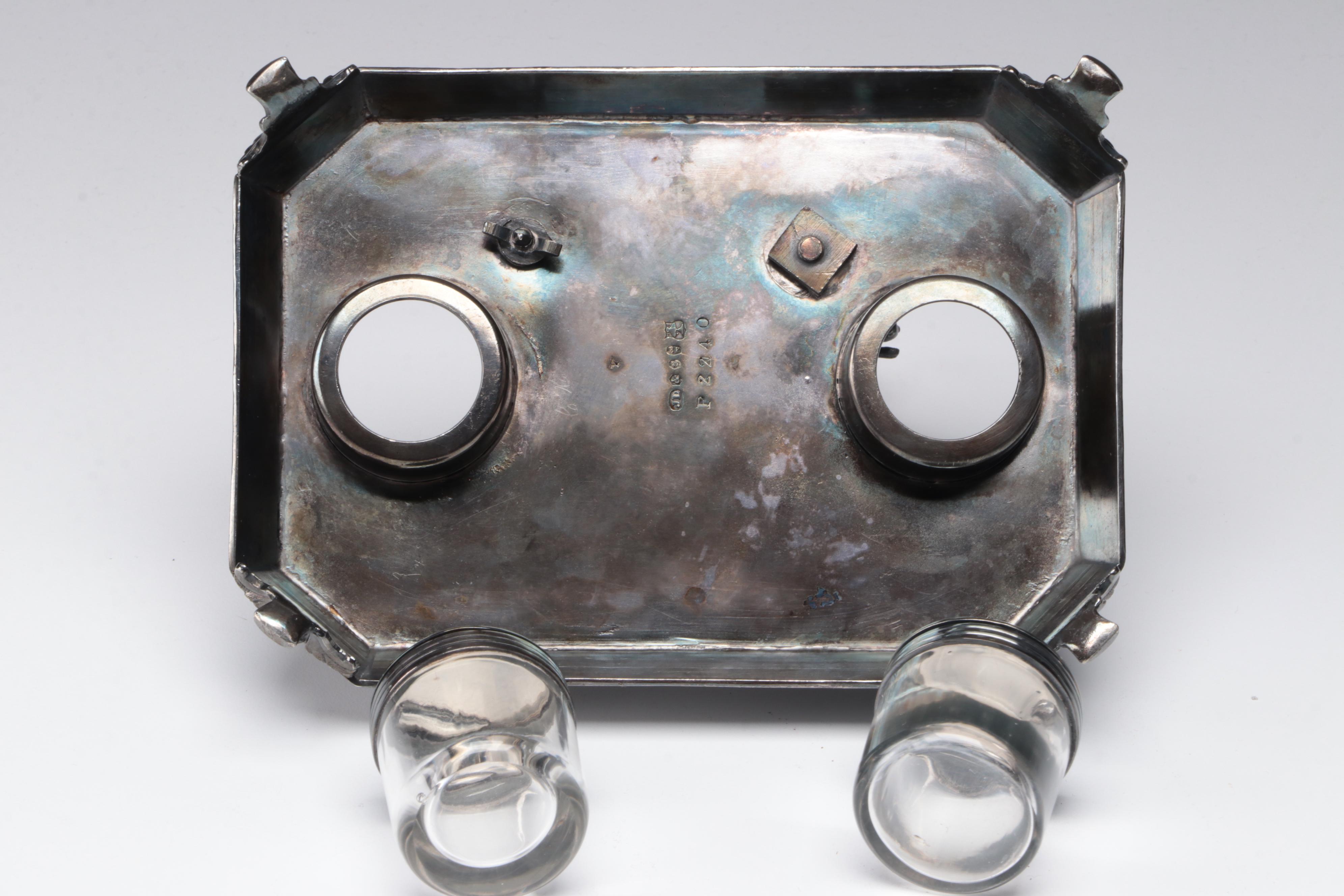 James Deakin & Sons Silver Plate Elk Double Inkstand and Pen Holder