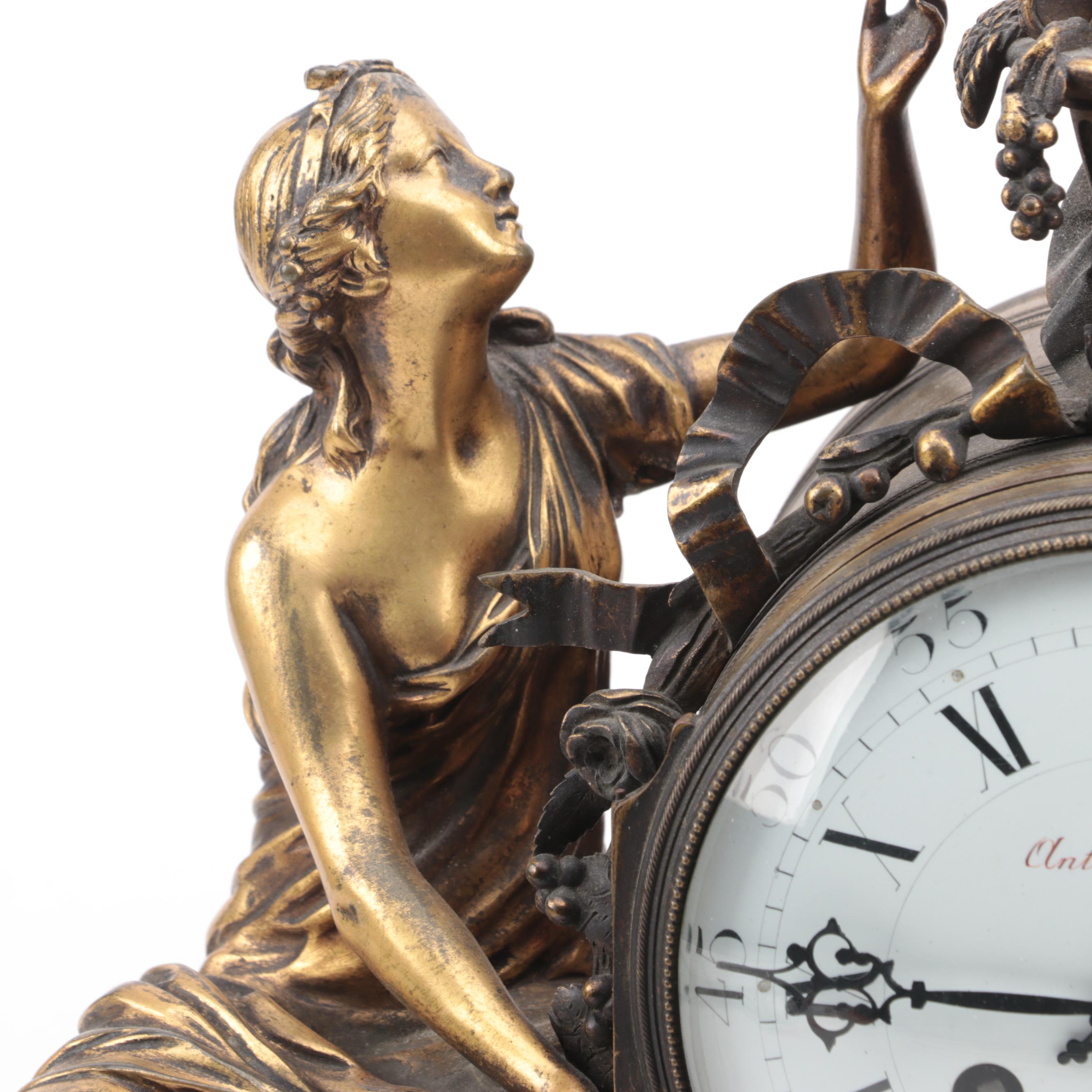 Antide Janvier French Empire Gilt Brass and Marble Mantel Clock, 19th C.
