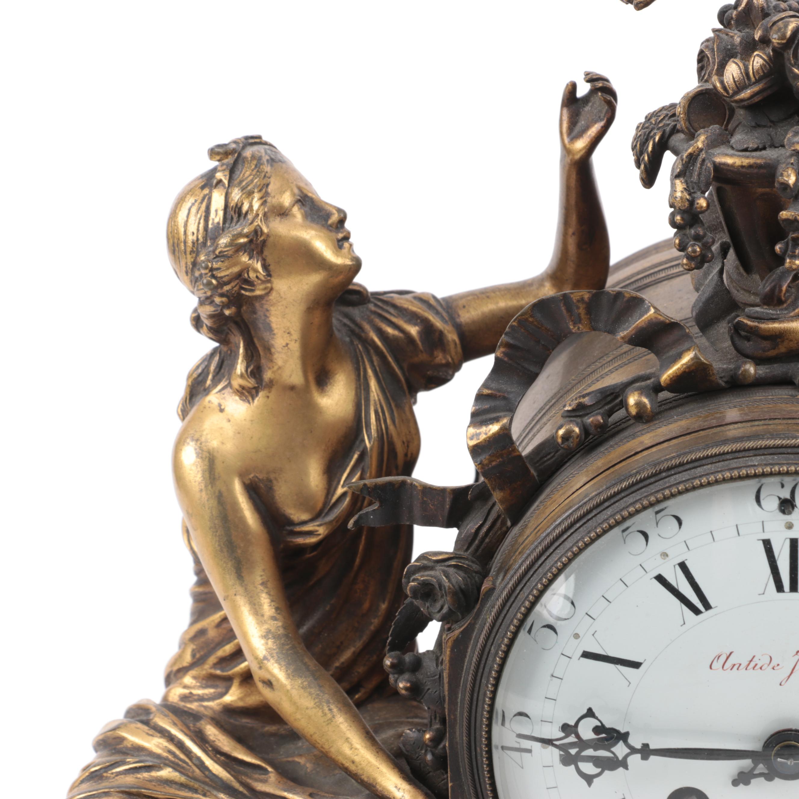 Antide Janvier French Empire Gilt Brass and Marble Mantel Clock, 19th C.