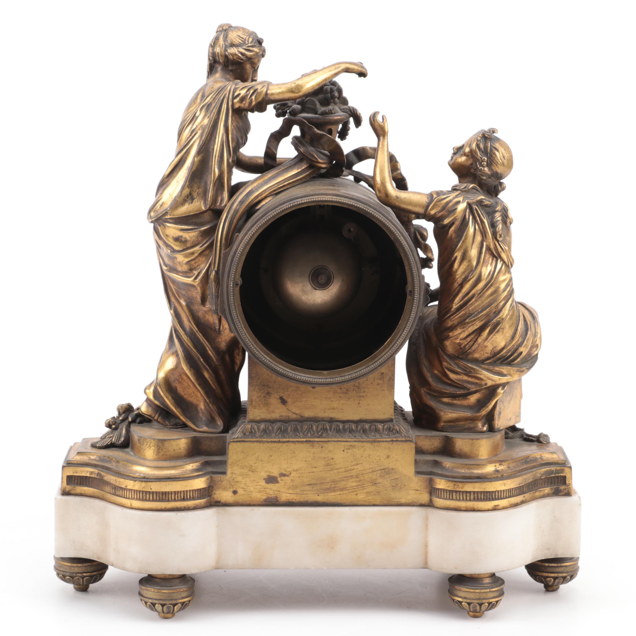 Antide Janvier French Empire Gilt Brass and Marble Mantel Clock, 19th C.
