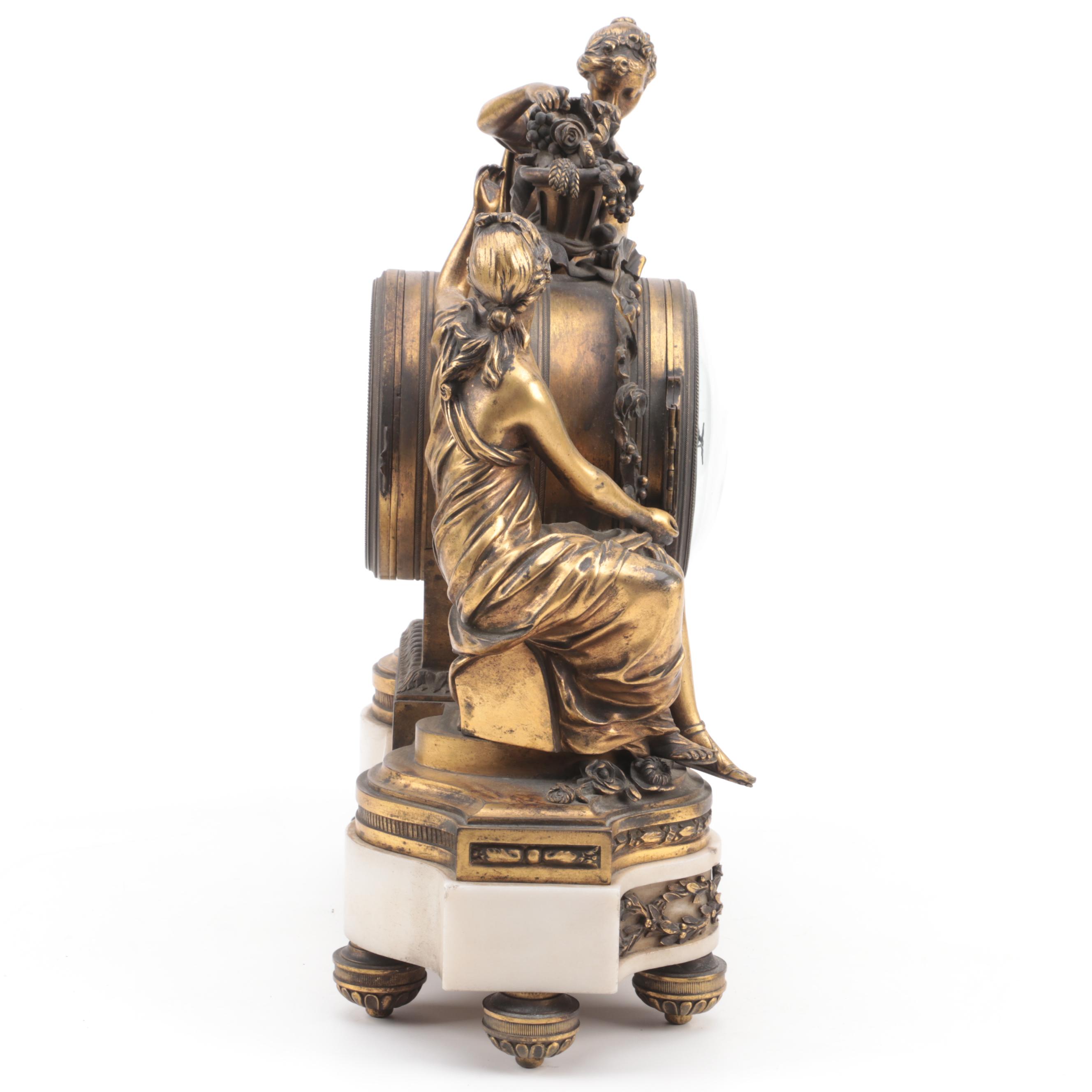 Antide Janvier French Empire Gilt Brass and Marble Mantel Clock, 19th C.