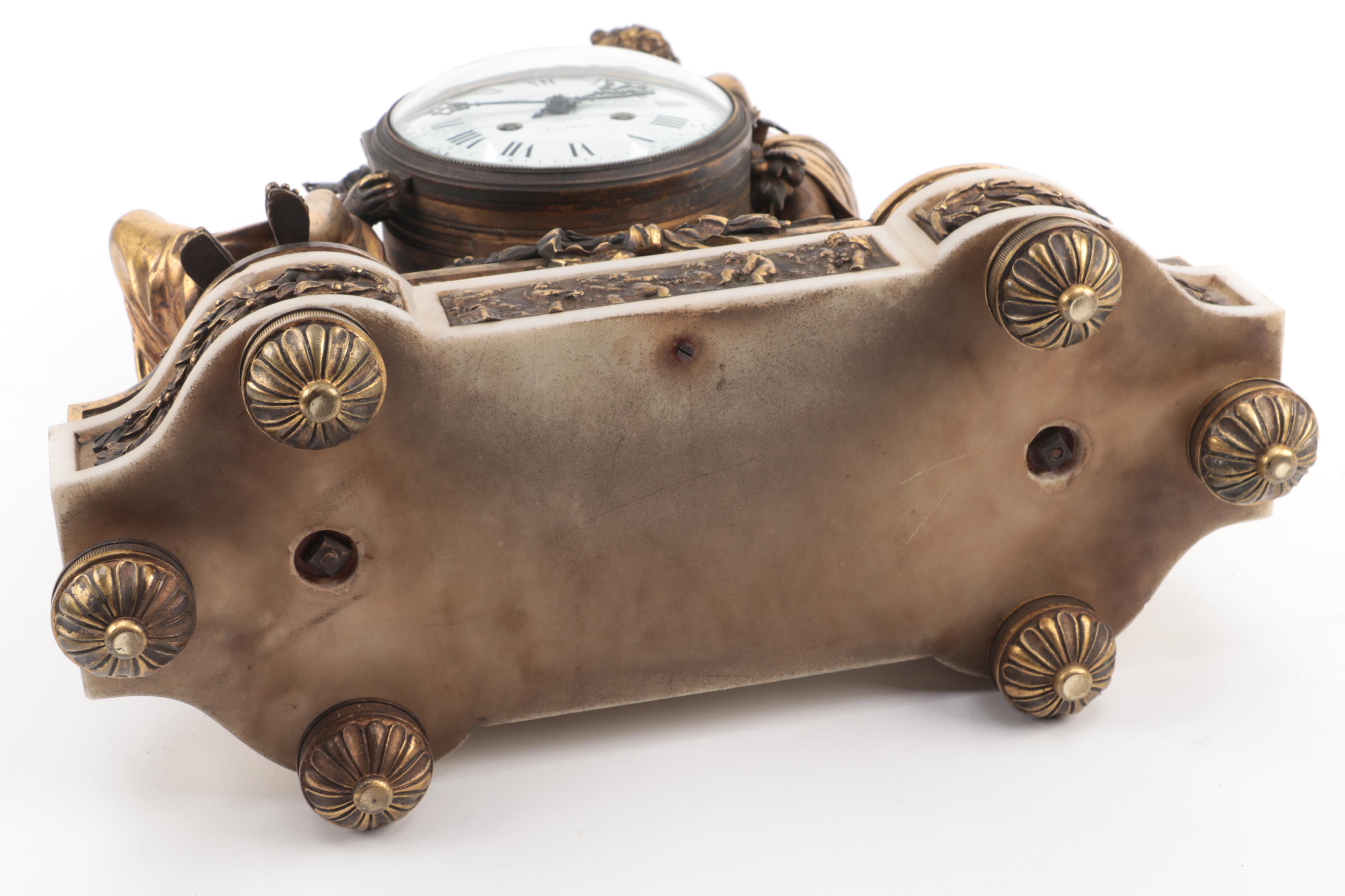 Antide Janvier French Empire Gilt Brass and Marble Mantel Clock, 19th C.