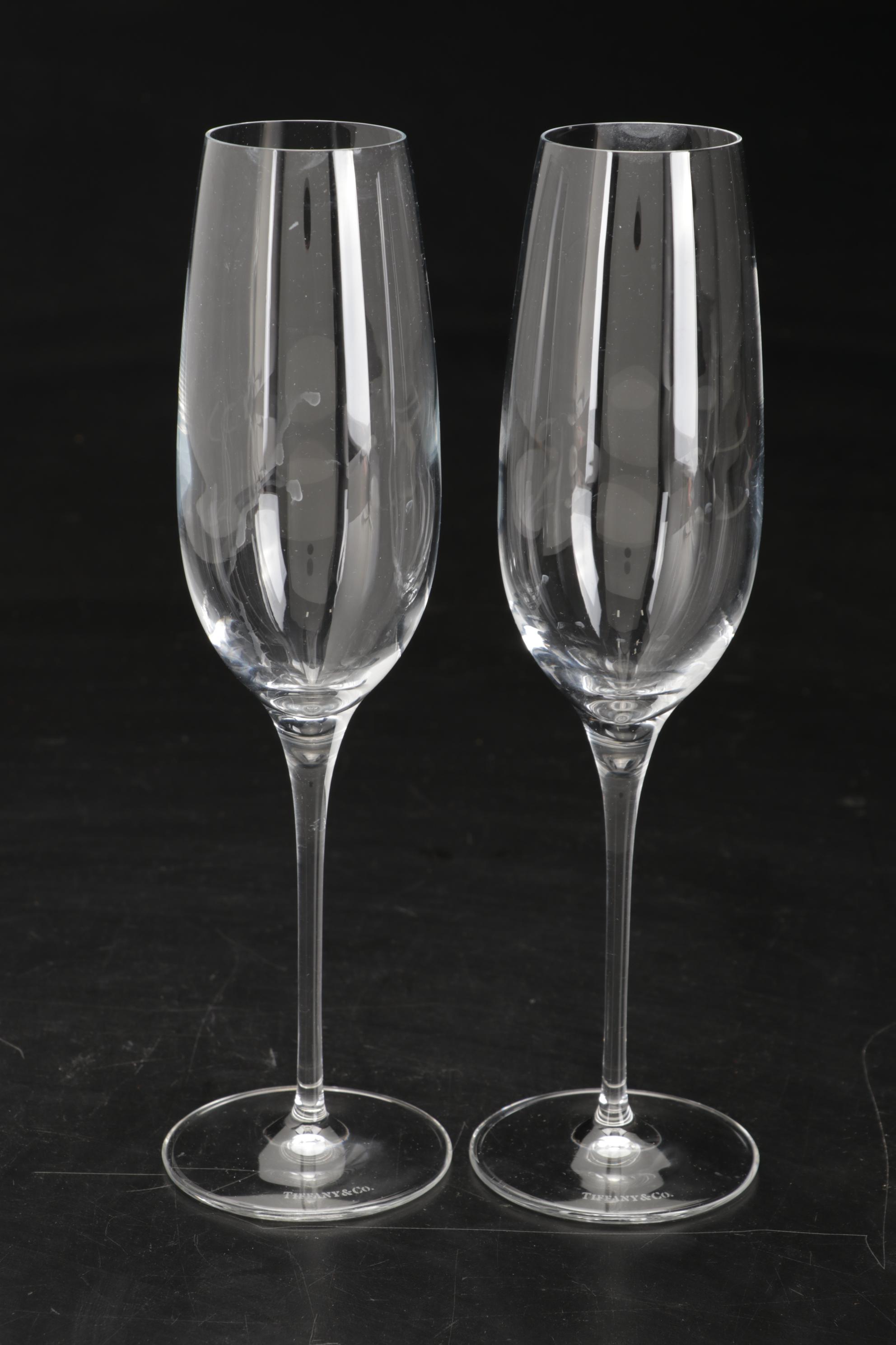 Tiffany & Co. "Metropolis" Crystal Vase and Toasting Champagne Flutes