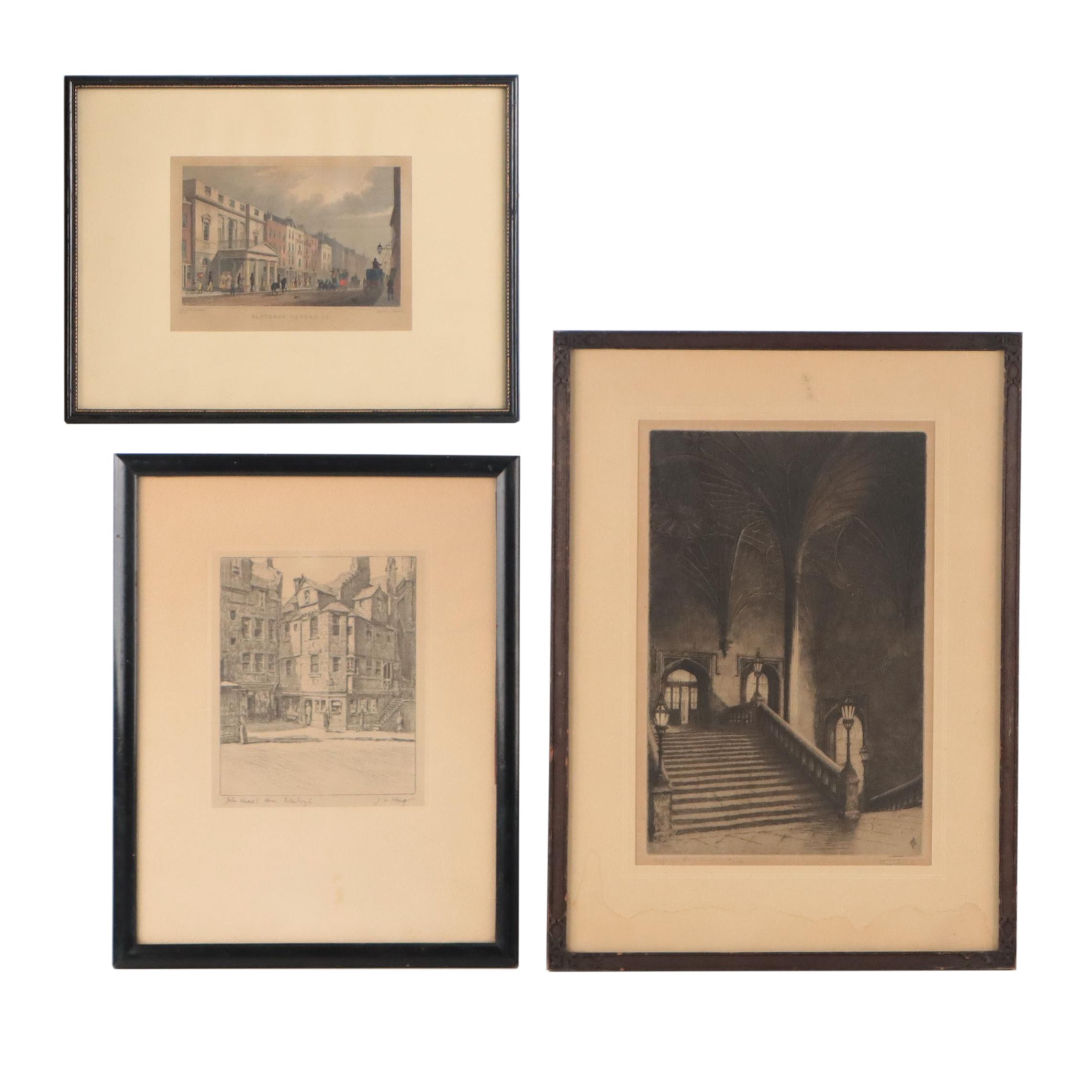 Architectural Prints Including Hand-Colored Engraving "Pantheon, Oxford St."
