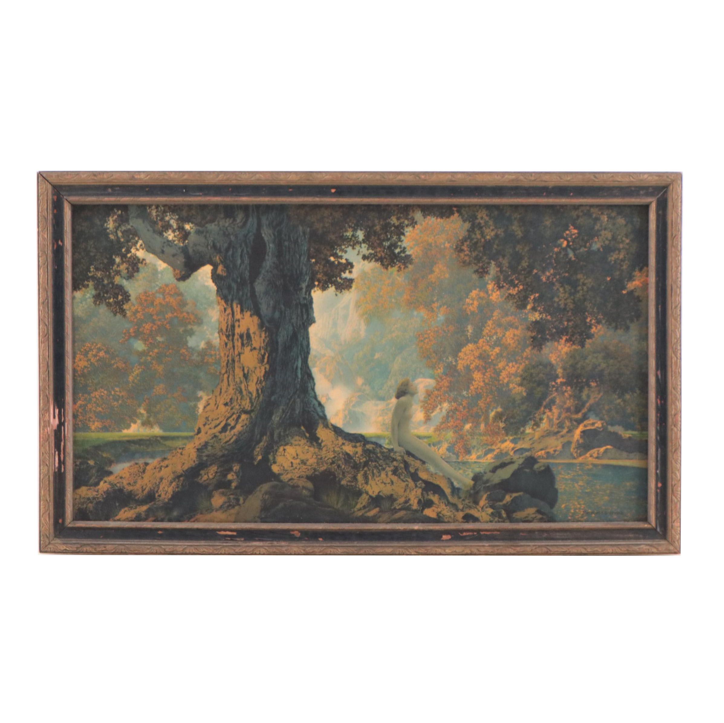 Chromolithograph After Maxfield Parrish "Dreaming," Circa 1930