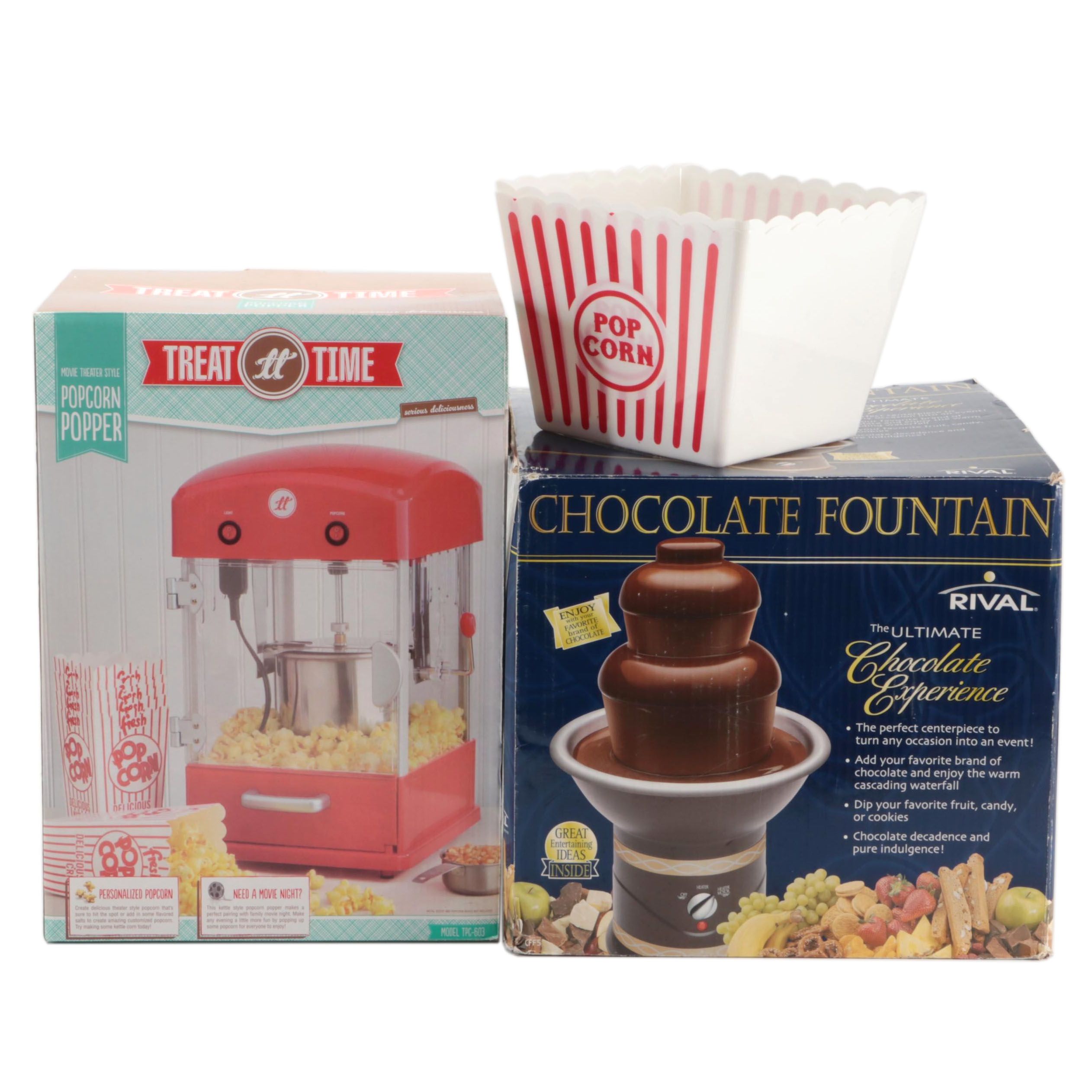 Rival Chocolate Fountain with Popcorn Popper and Popcorn Tubs