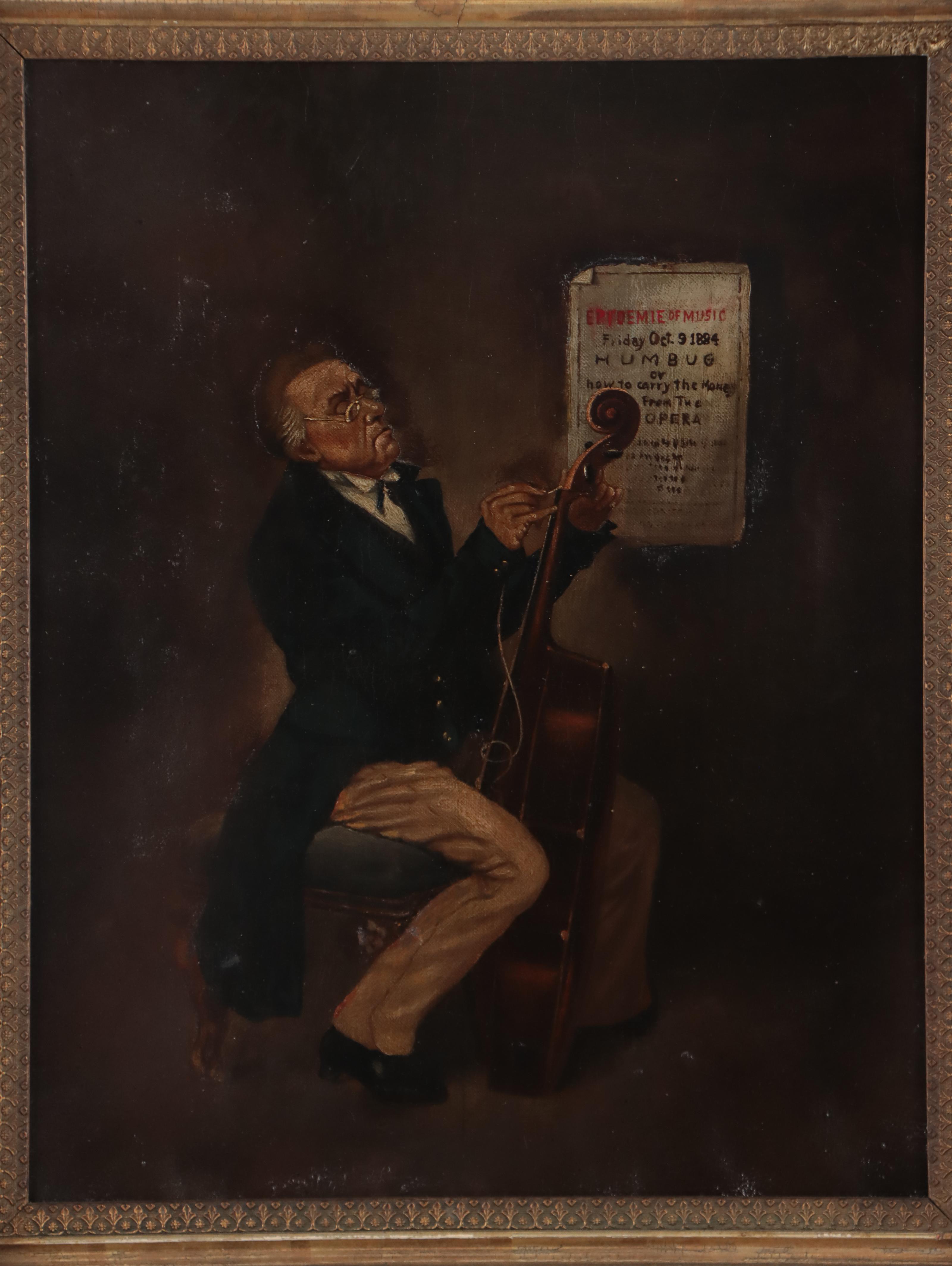 Oil Painting of Man Stringing a Cello, Mid-19th century