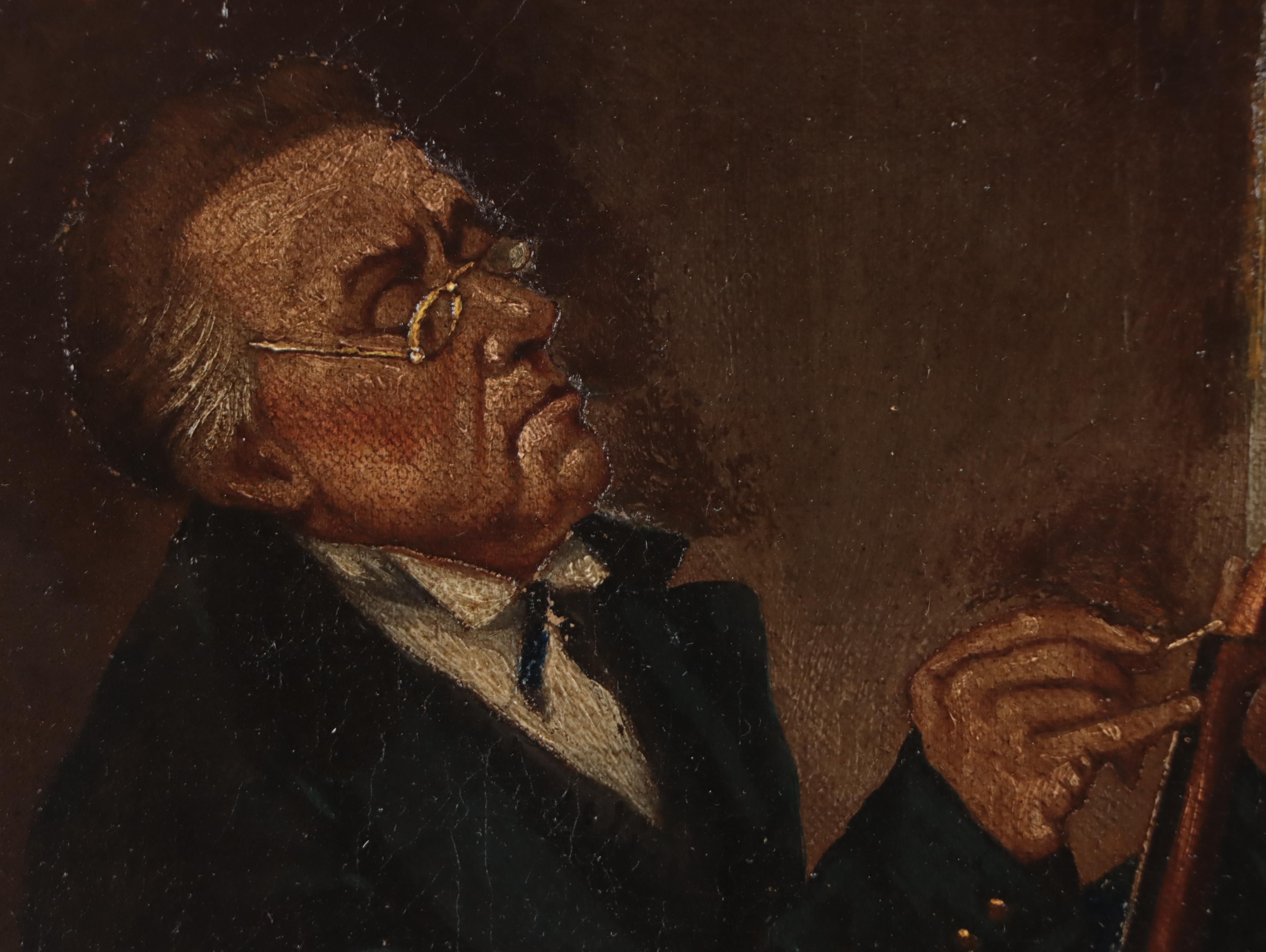 Oil Painting of Man Stringing a Cello, Mid-19th century