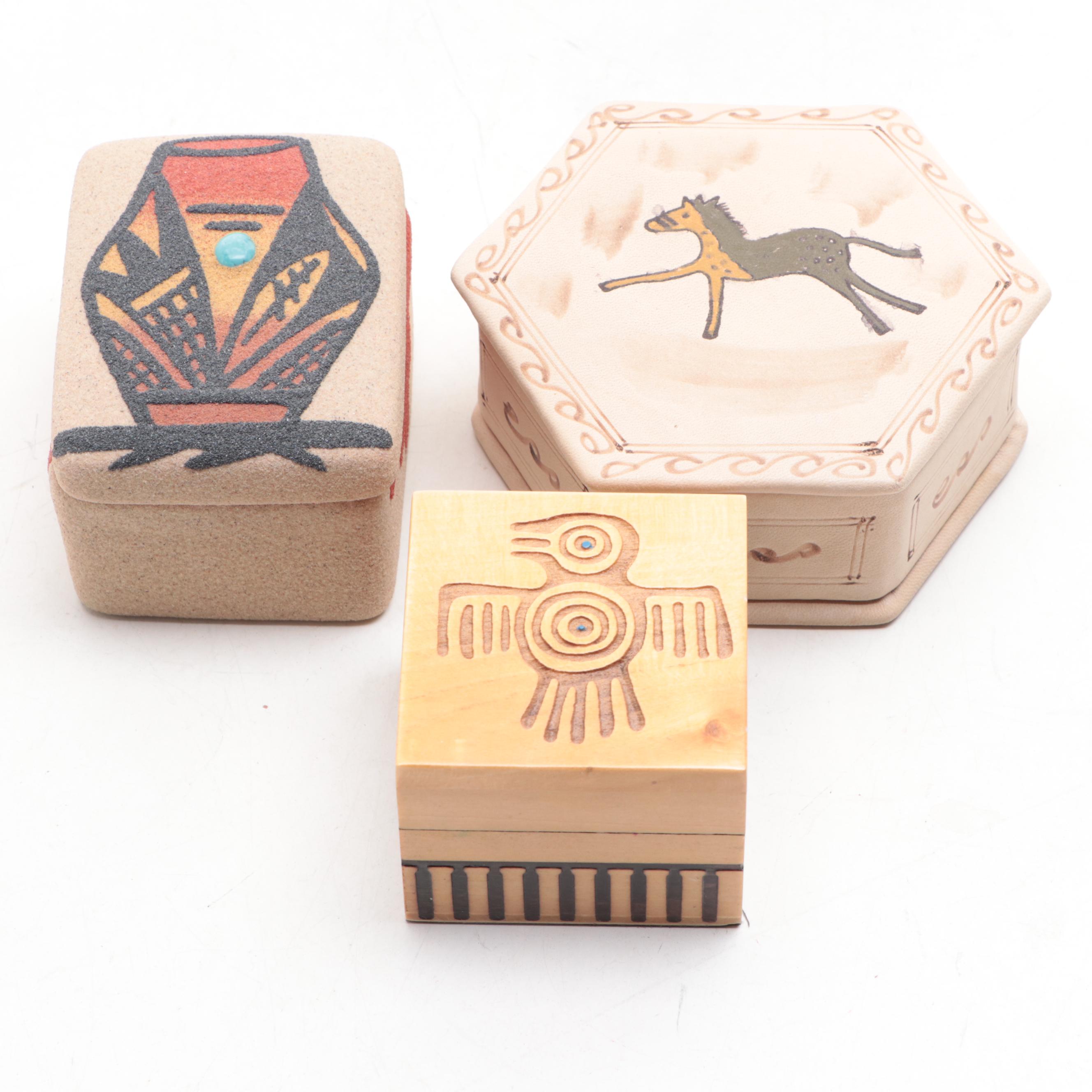 Navajo Sand Art Box, Hopi Mini Totem Pole, More Native American Style Souvenirs