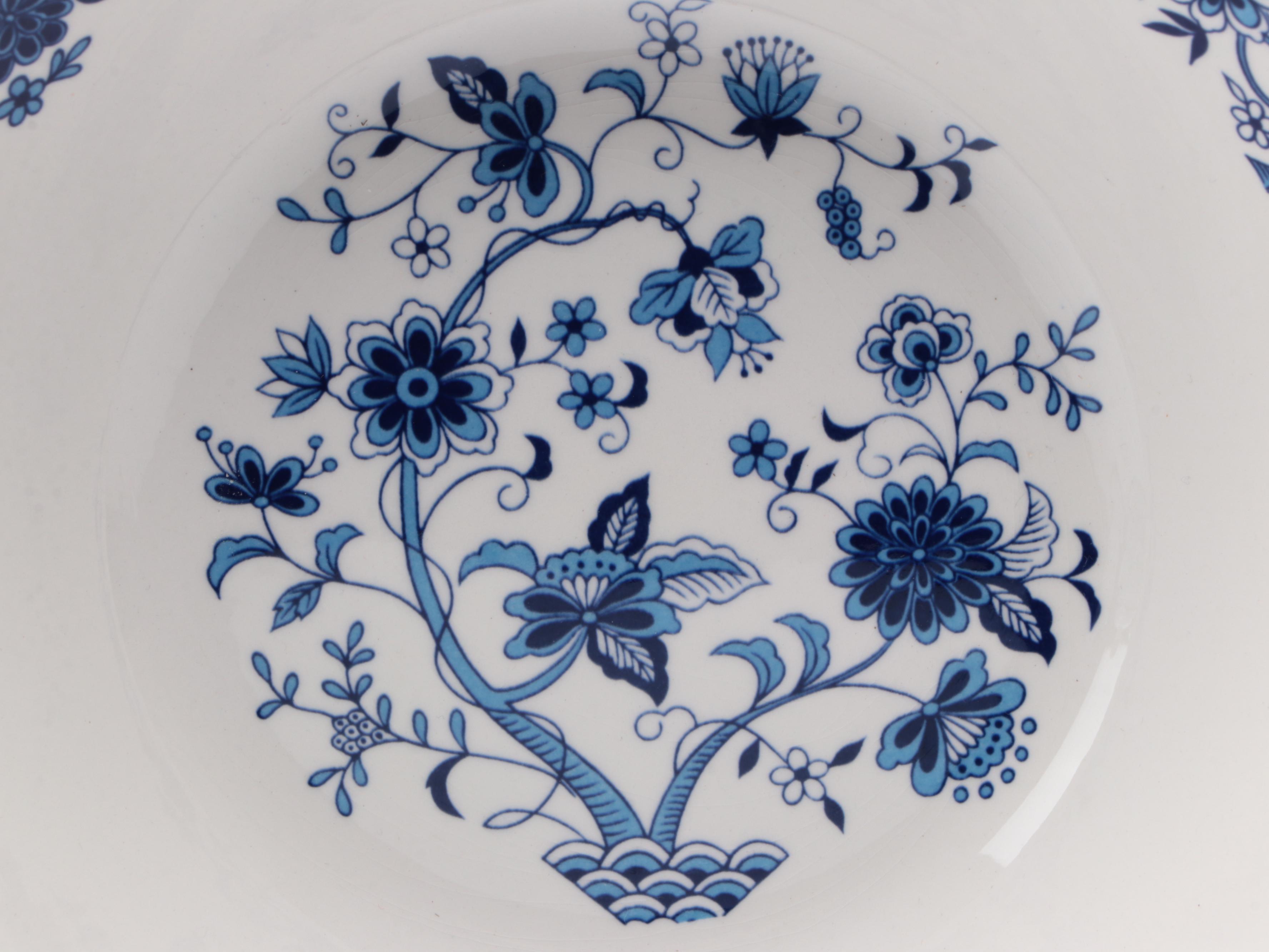 German Blue and White Cookware with Teapot, Bowls and Old Fashioned Glasses