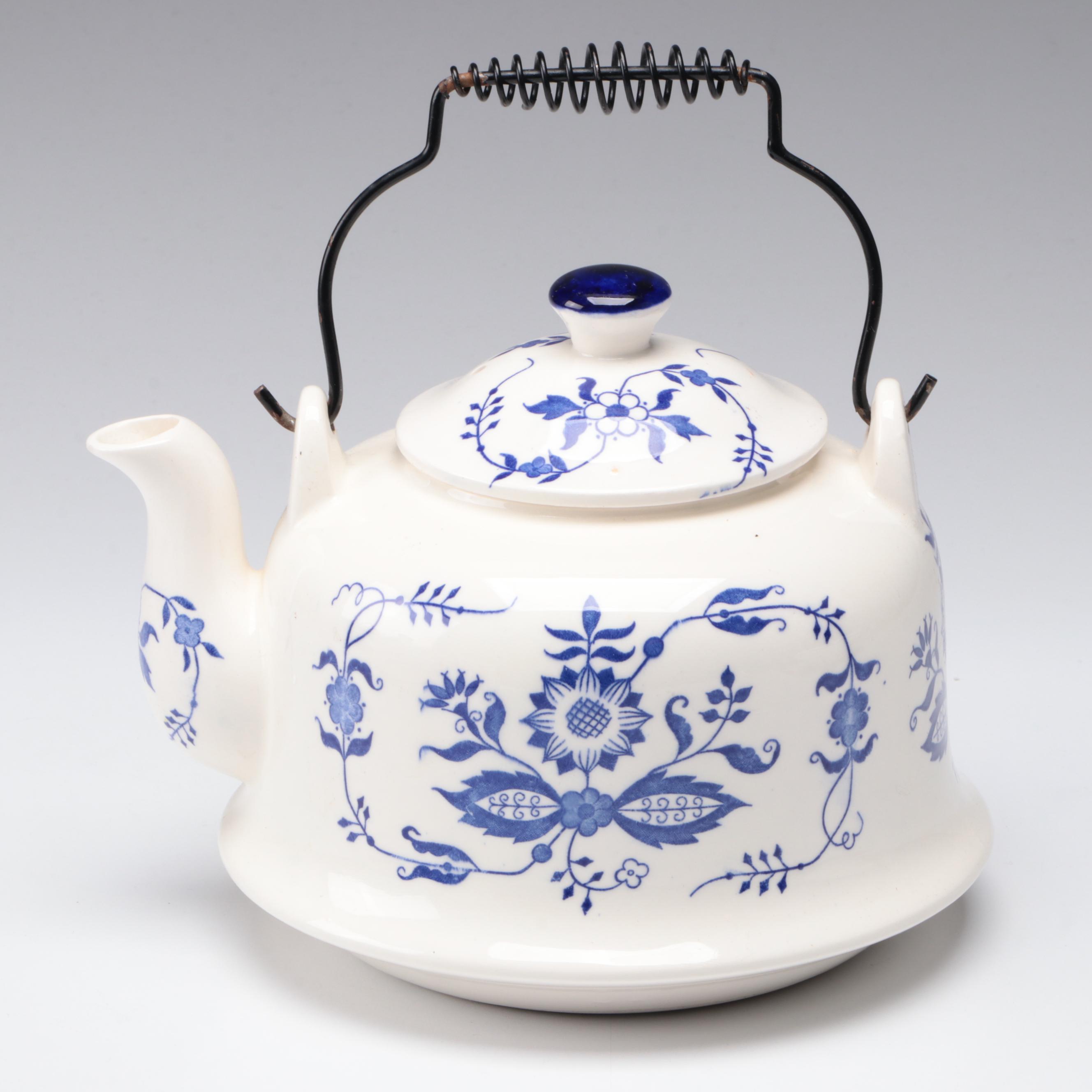 German Blue and White Cookware with Teapot, Bowls and Old Fashioned Glasses