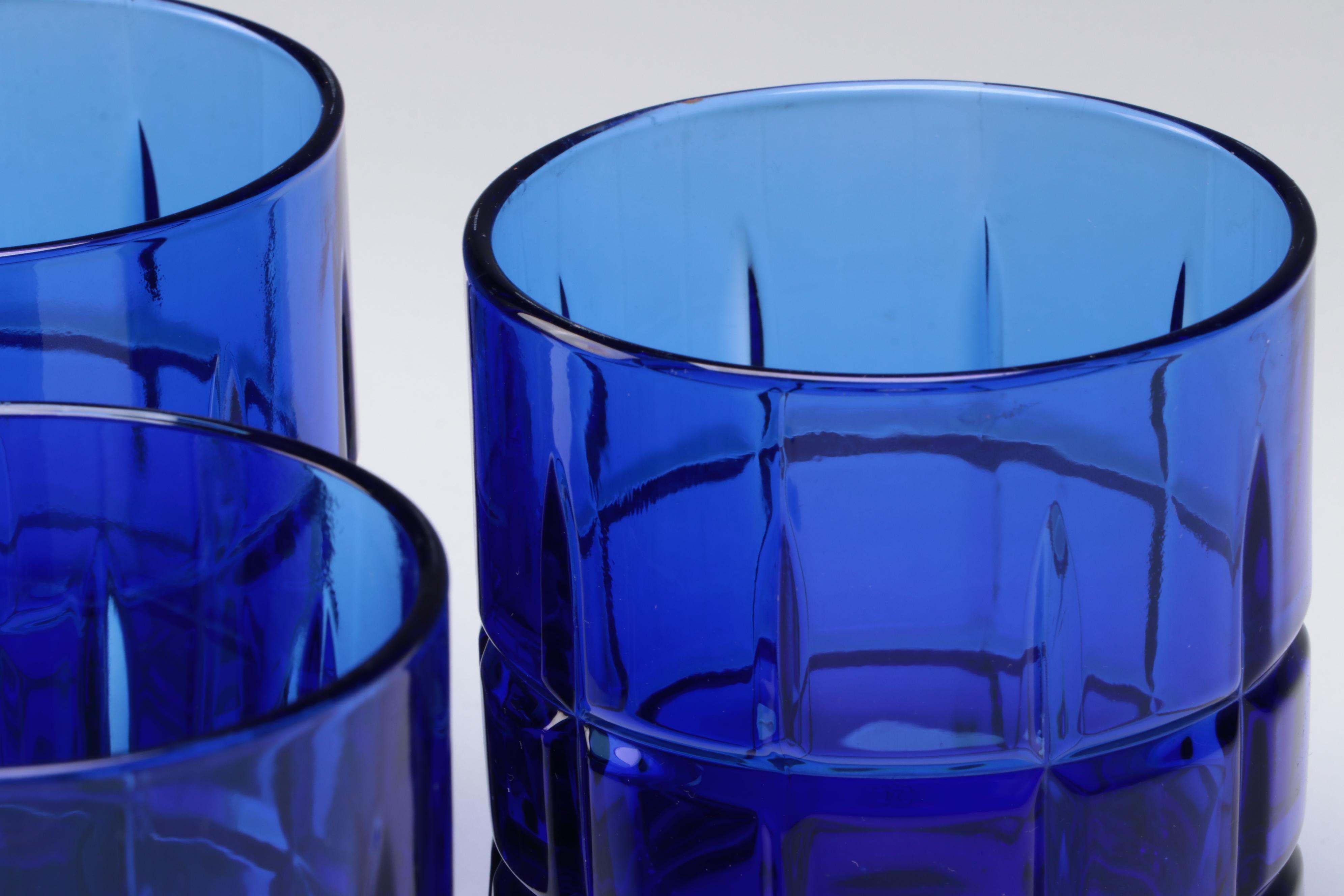 German Blue and White Cookware with Teapot, Bowls and Old Fashioned Glasses