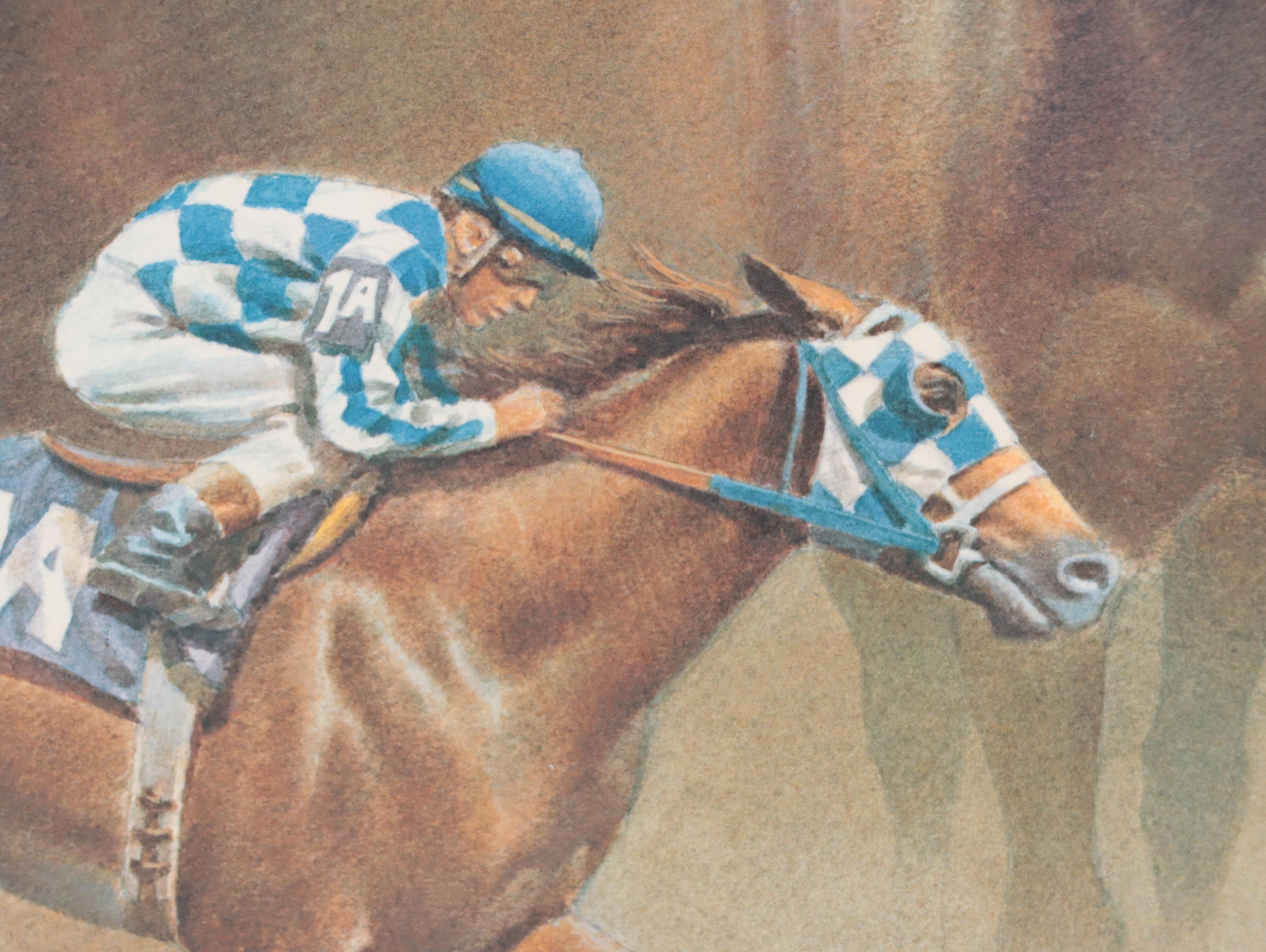 Fred Stone Offset Lithograph of Horse Race "Secretariat: Ron Turcotte up!"