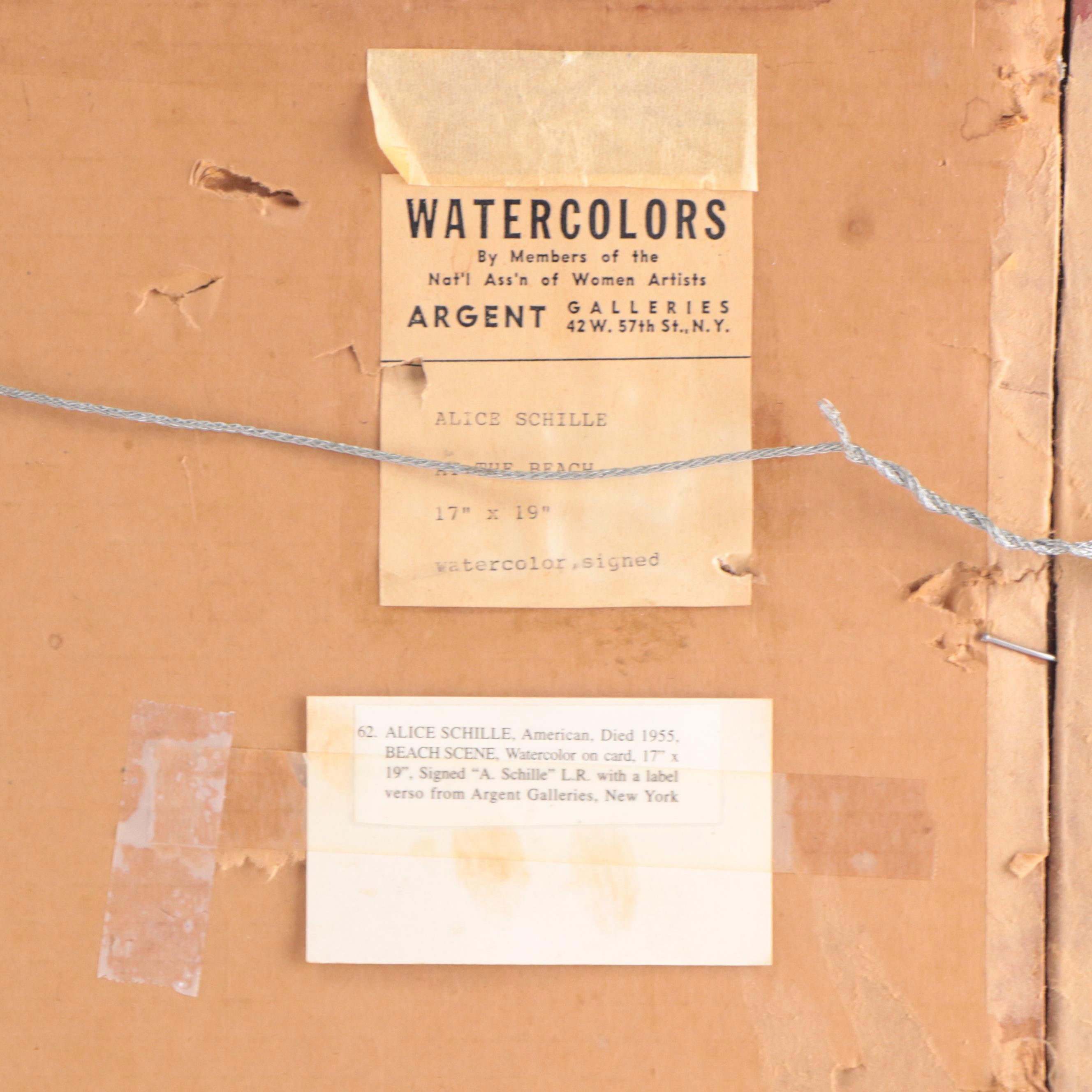 Alice Schille Watercolor Painting "At the Beach," Early to Mid-20th Century