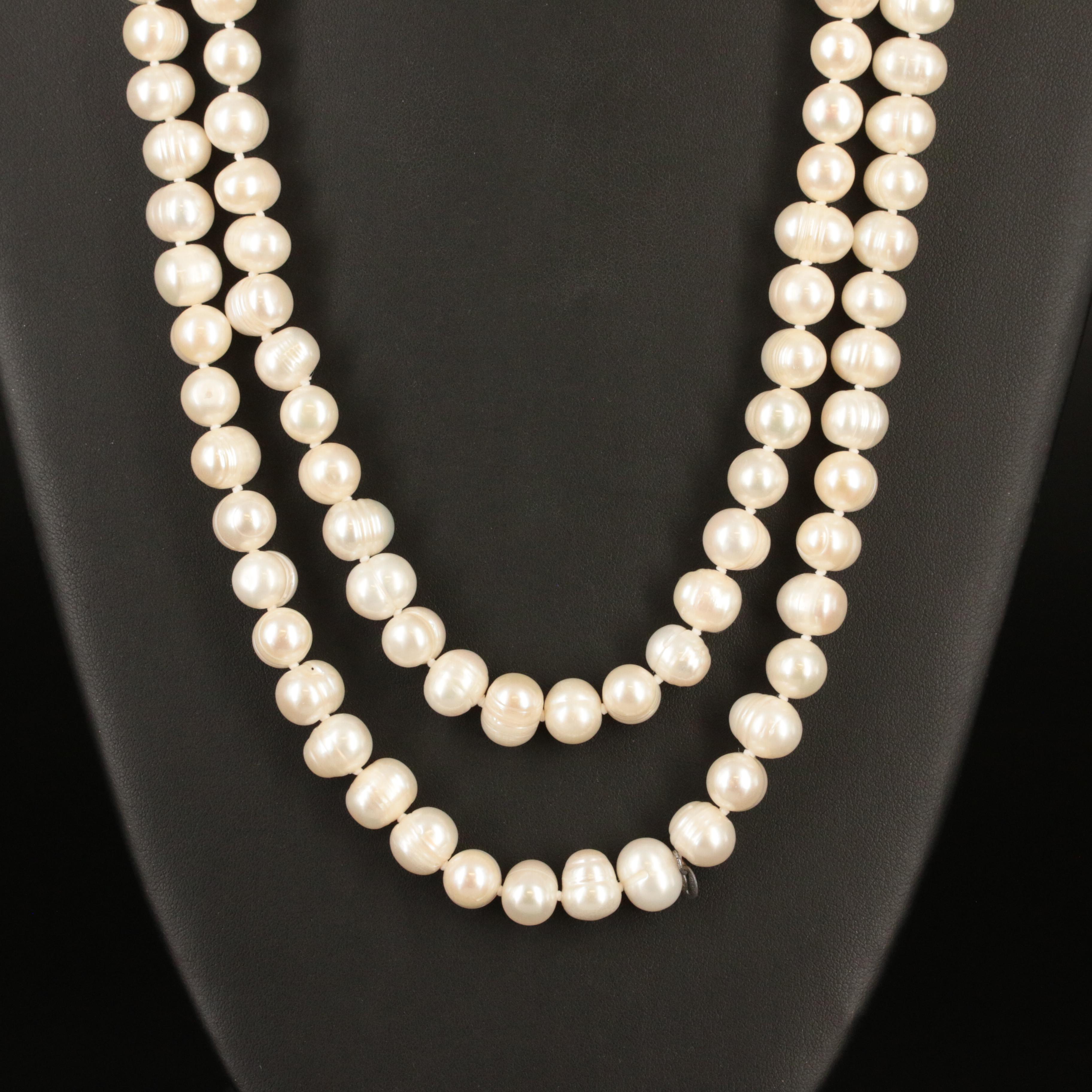 Rope Length Pearl Necklace with Sterling Necklace Shortener