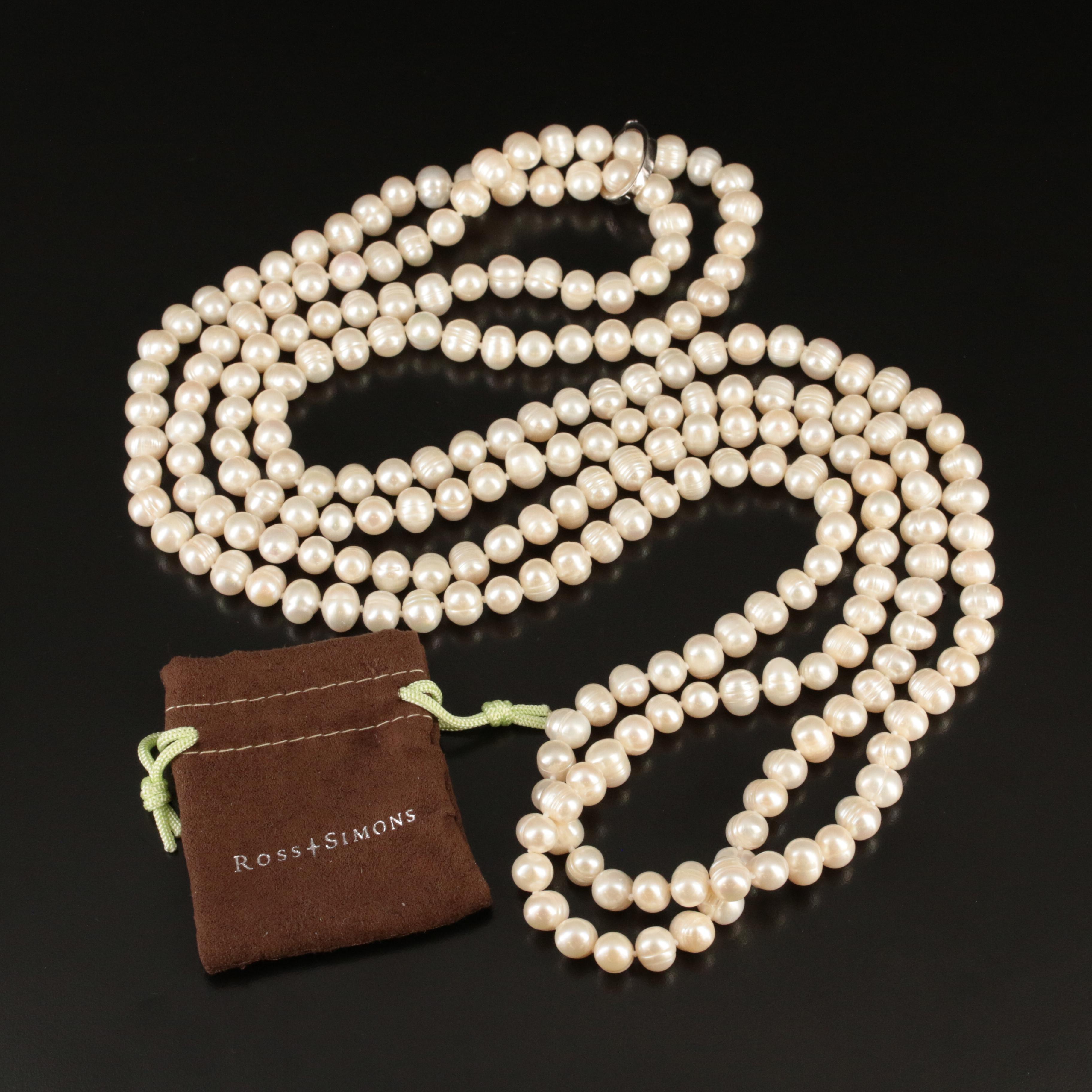 Rope Length Pearl Necklace with Sterling Necklace Shortener