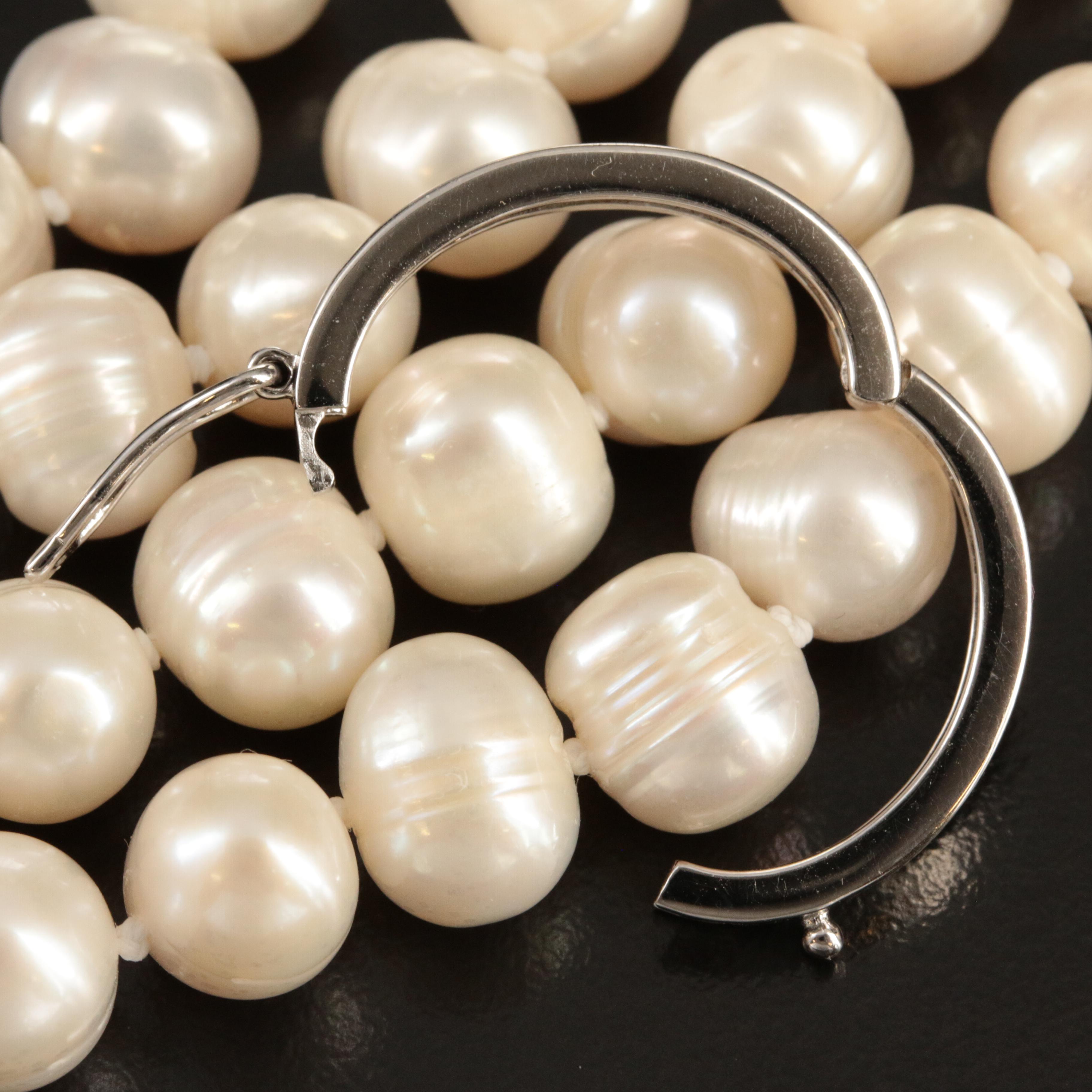 Rope Length Pearl Necklace with Sterling Necklace Shortener