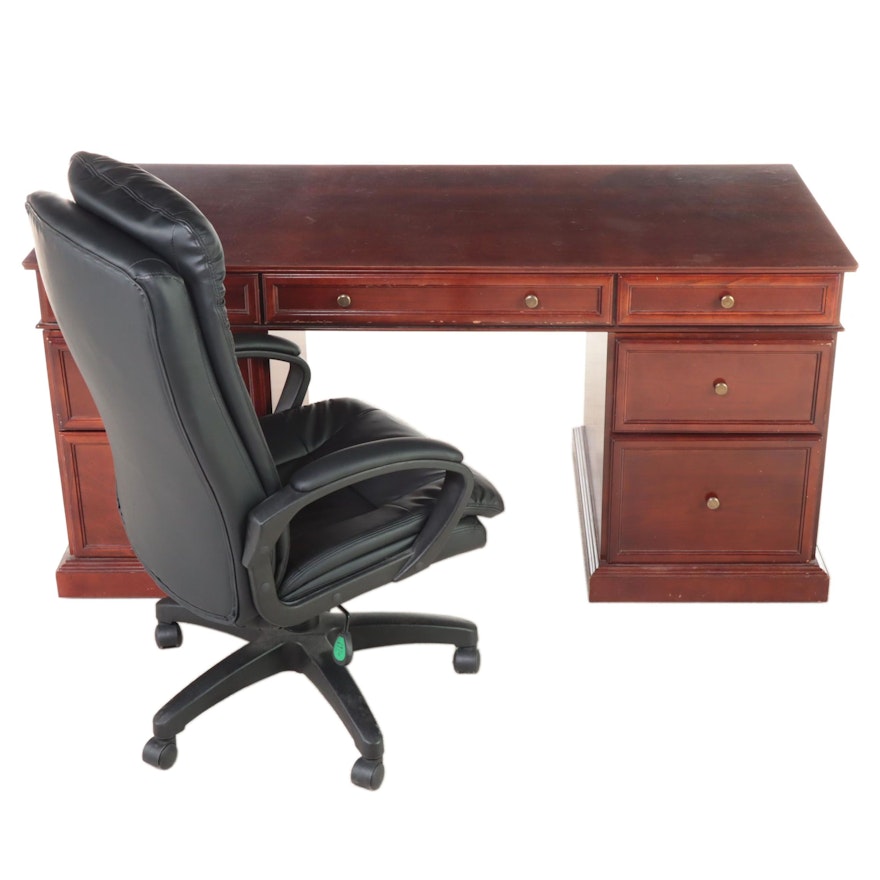 Cherry Double Pedestal Desk with ULINE Executive Task Chair