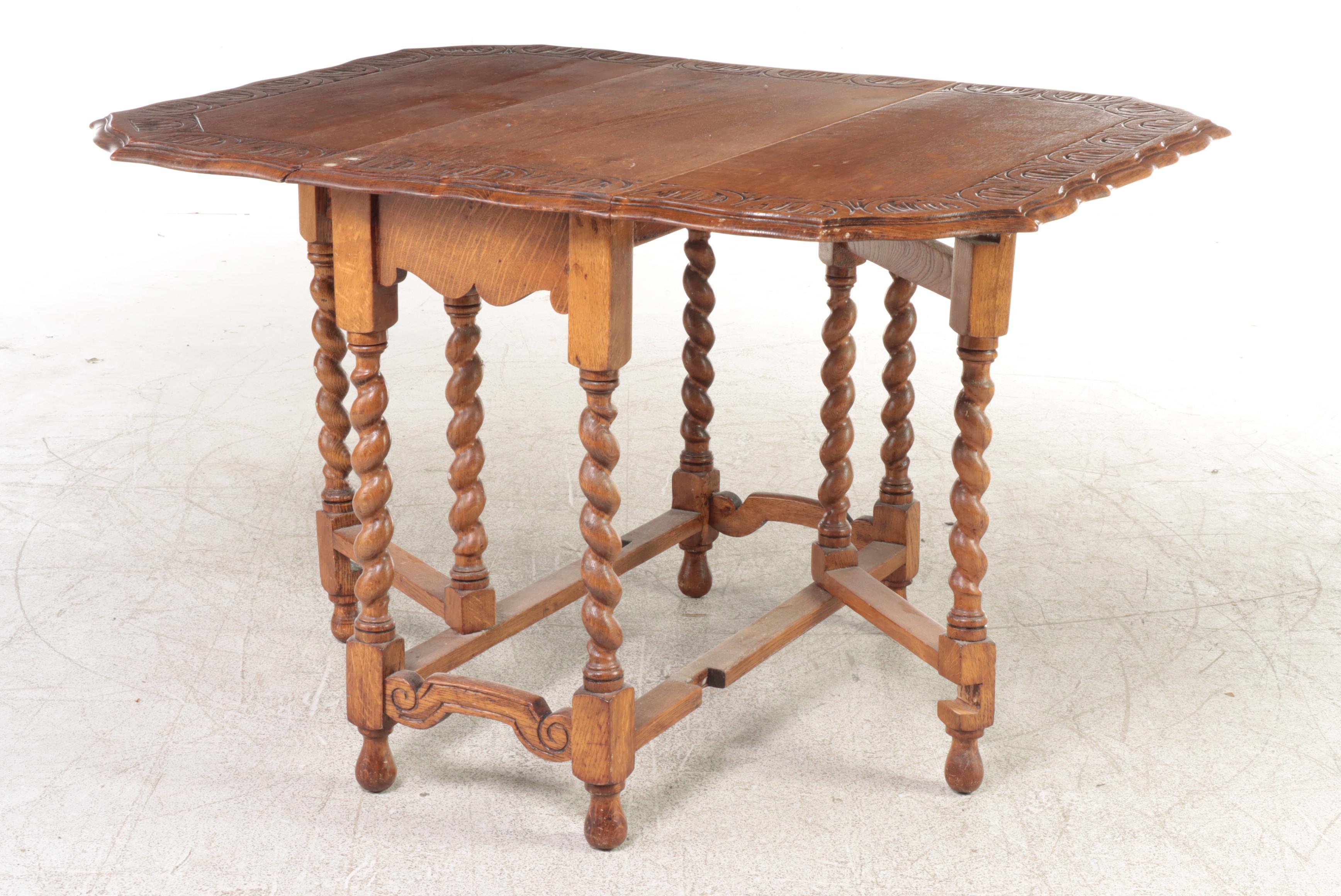 Jacobean Style Carved Oak Gate-Leg Table, Early 20th Century