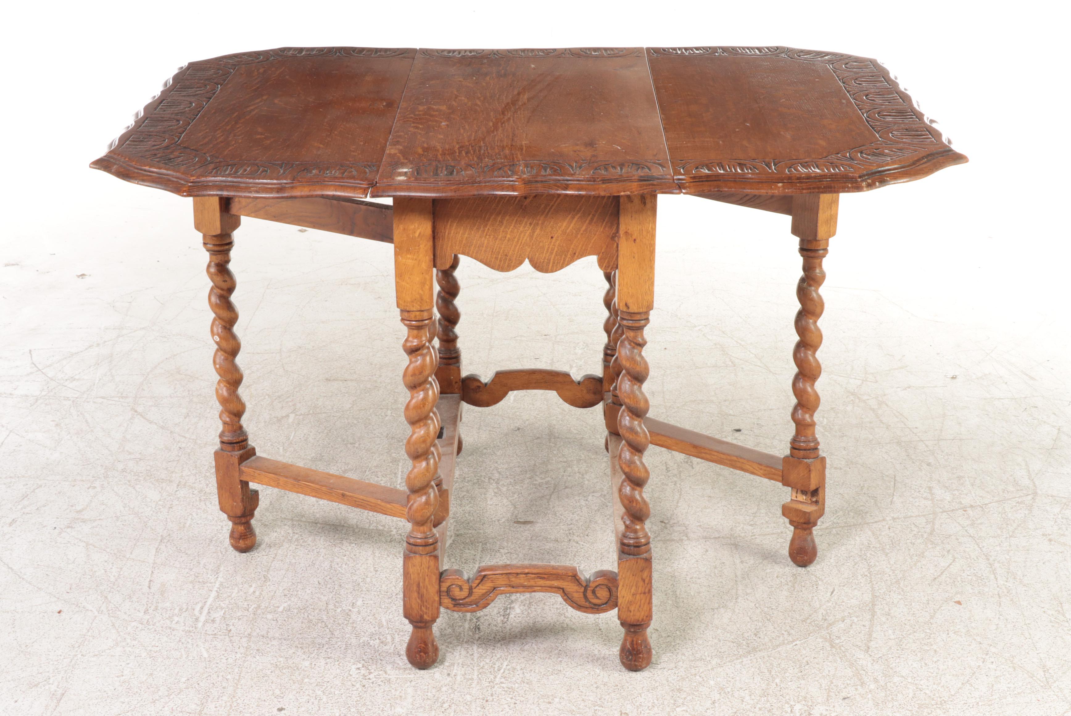 Jacobean Style Carved Oak Gate-Leg Table, Early 20th Century