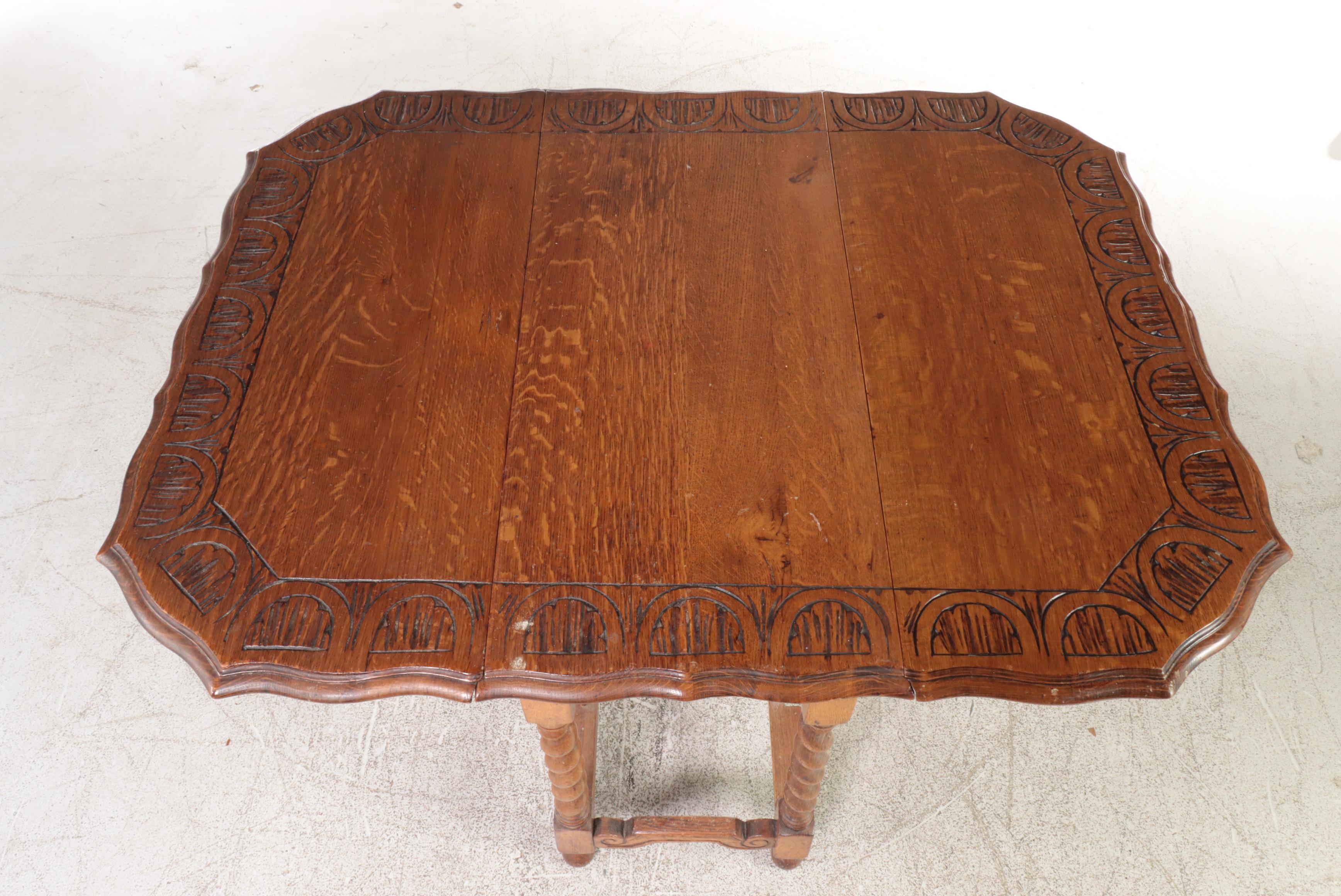 Jacobean Style Carved Oak Gate-Leg Table, Early 20th Century