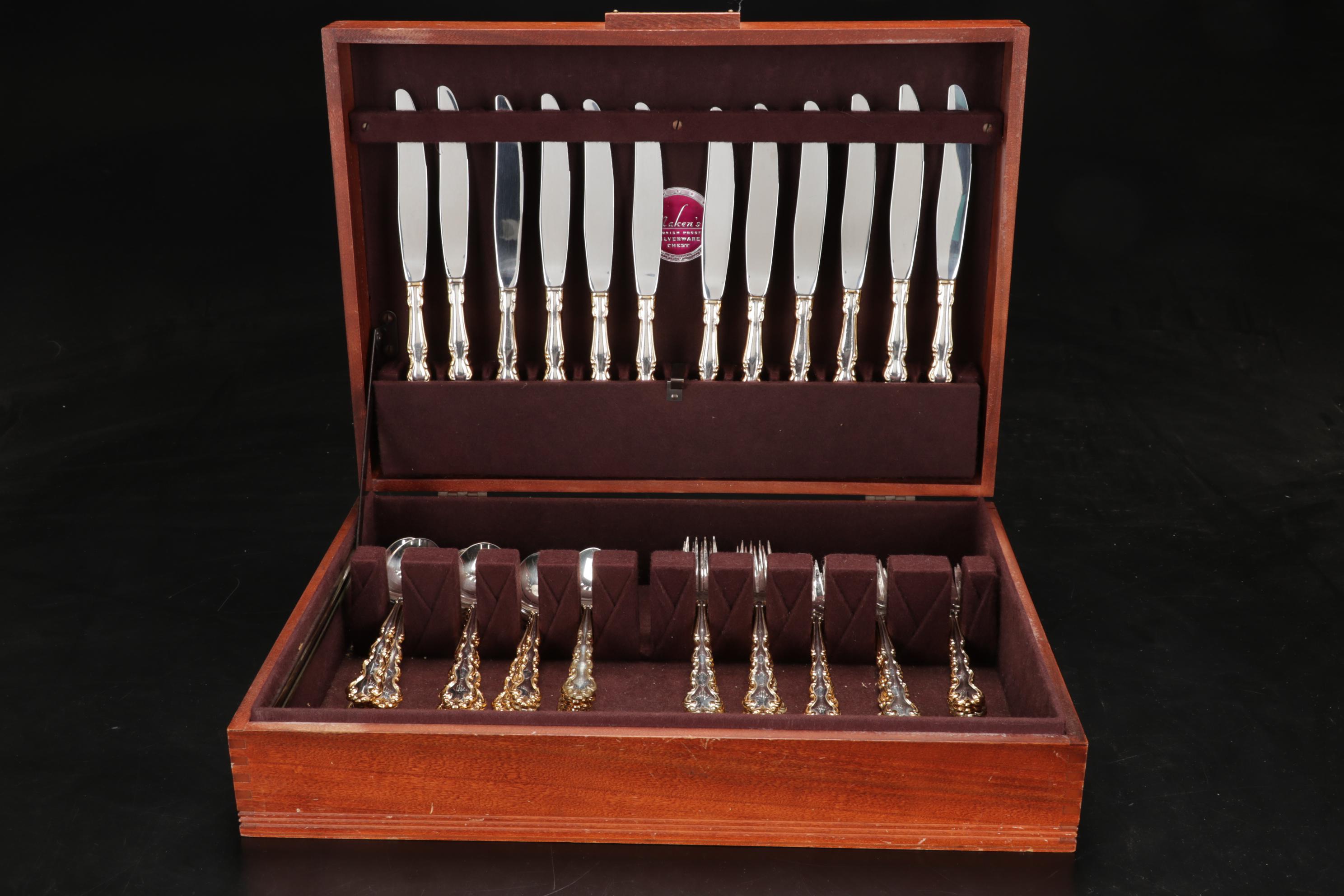 Community "Gold Accent Modern Baroque" Flatware Service with Chest