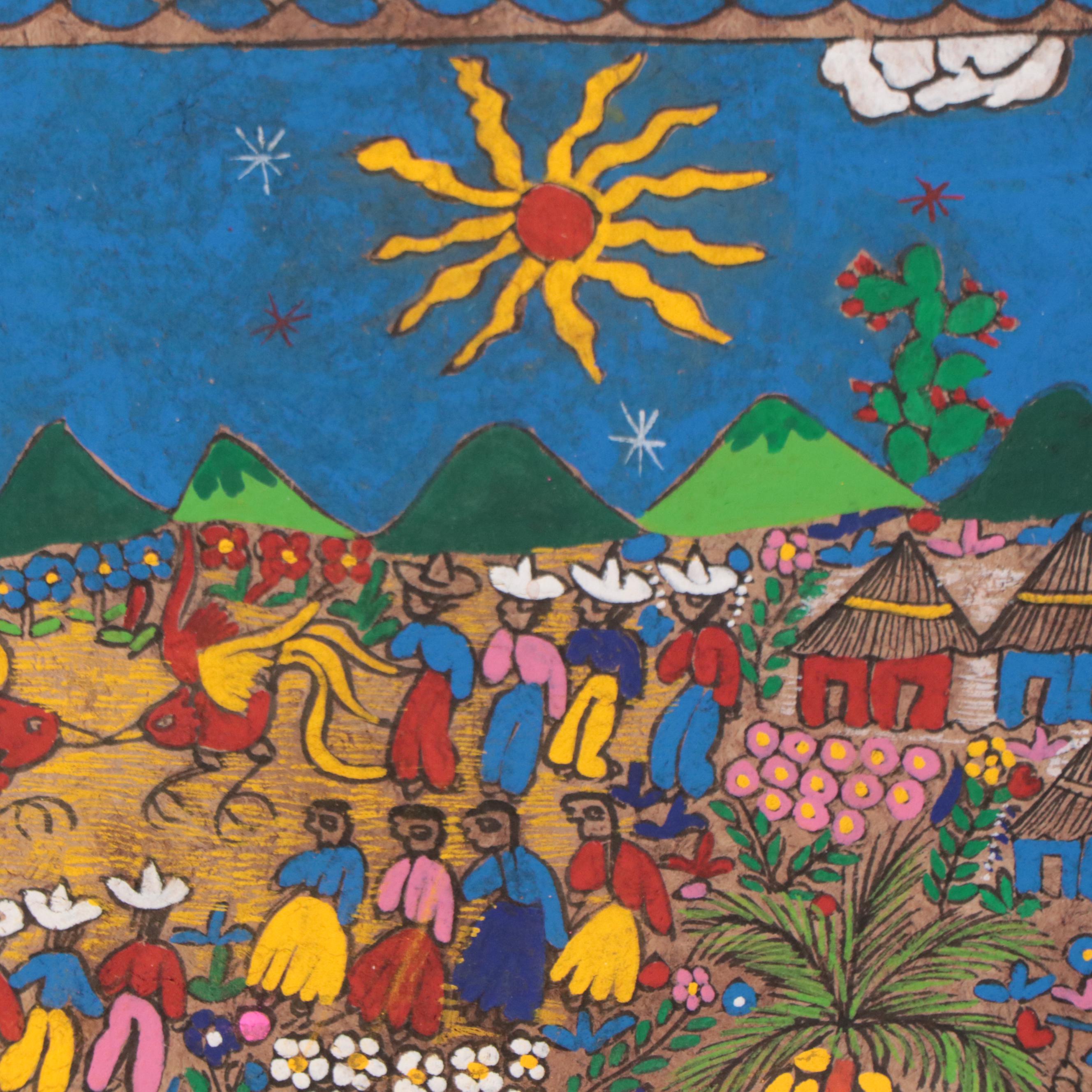 Mexican Folk Art Gouache Paintings of Town Gatherings