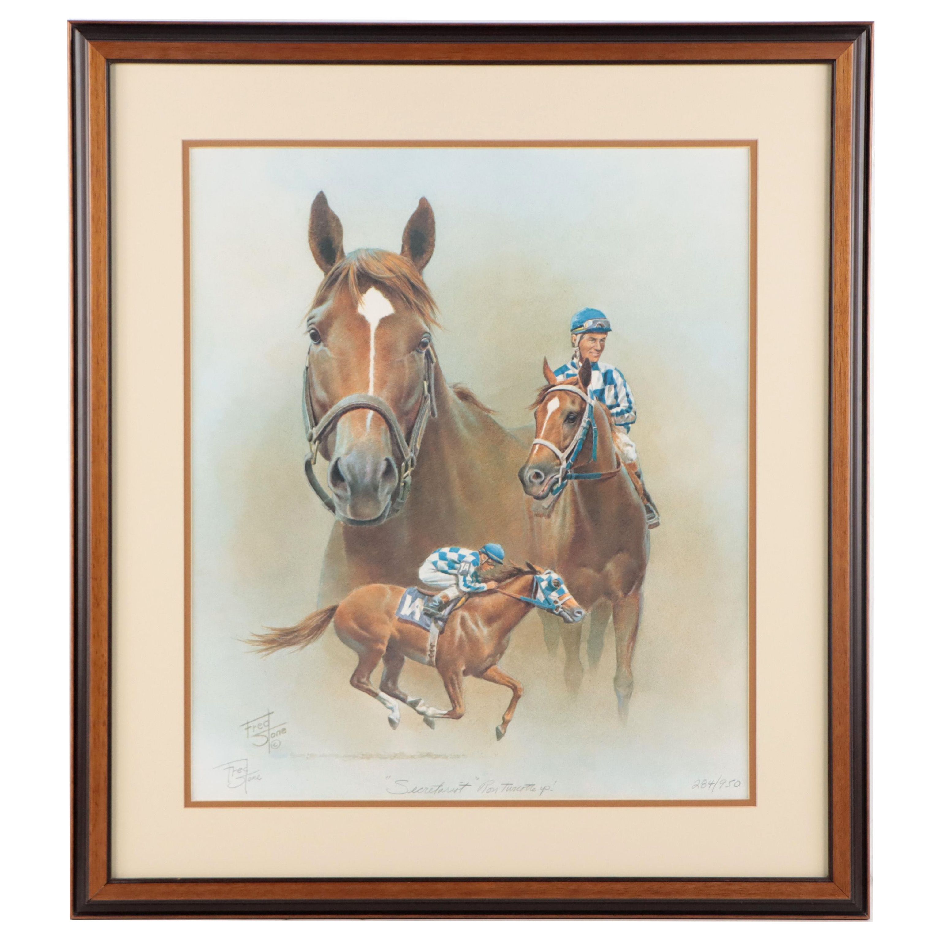 Fred Stone Offset Lithograph of Horse Race "Secretariat: Ron Turcotte up!"