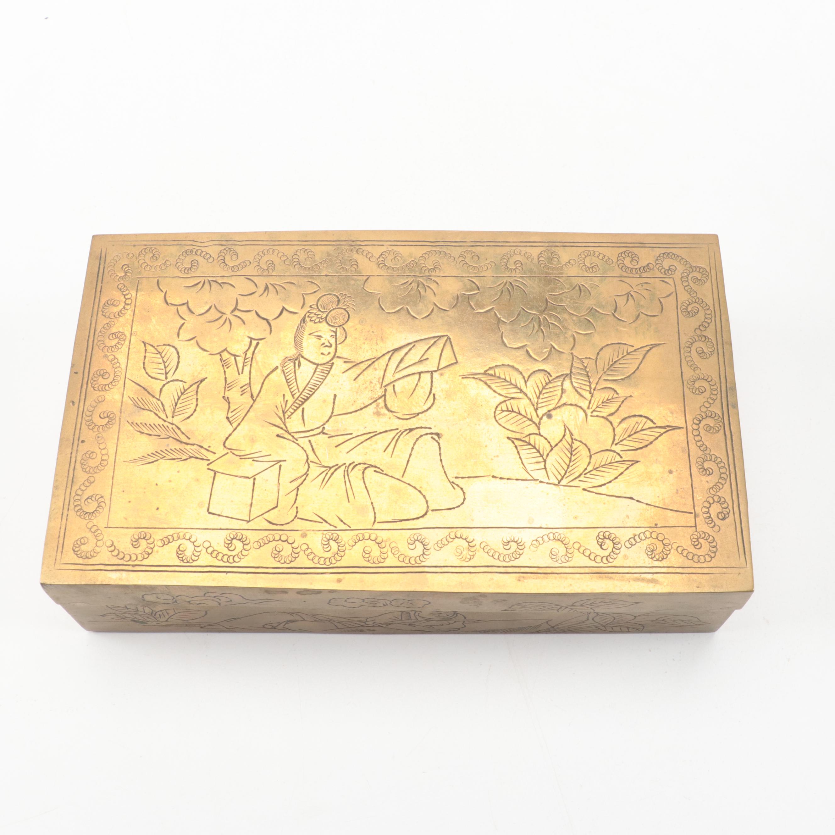 Engraved Chinese Cigarette Boxes with Elaborate Metalwork Japanese Box