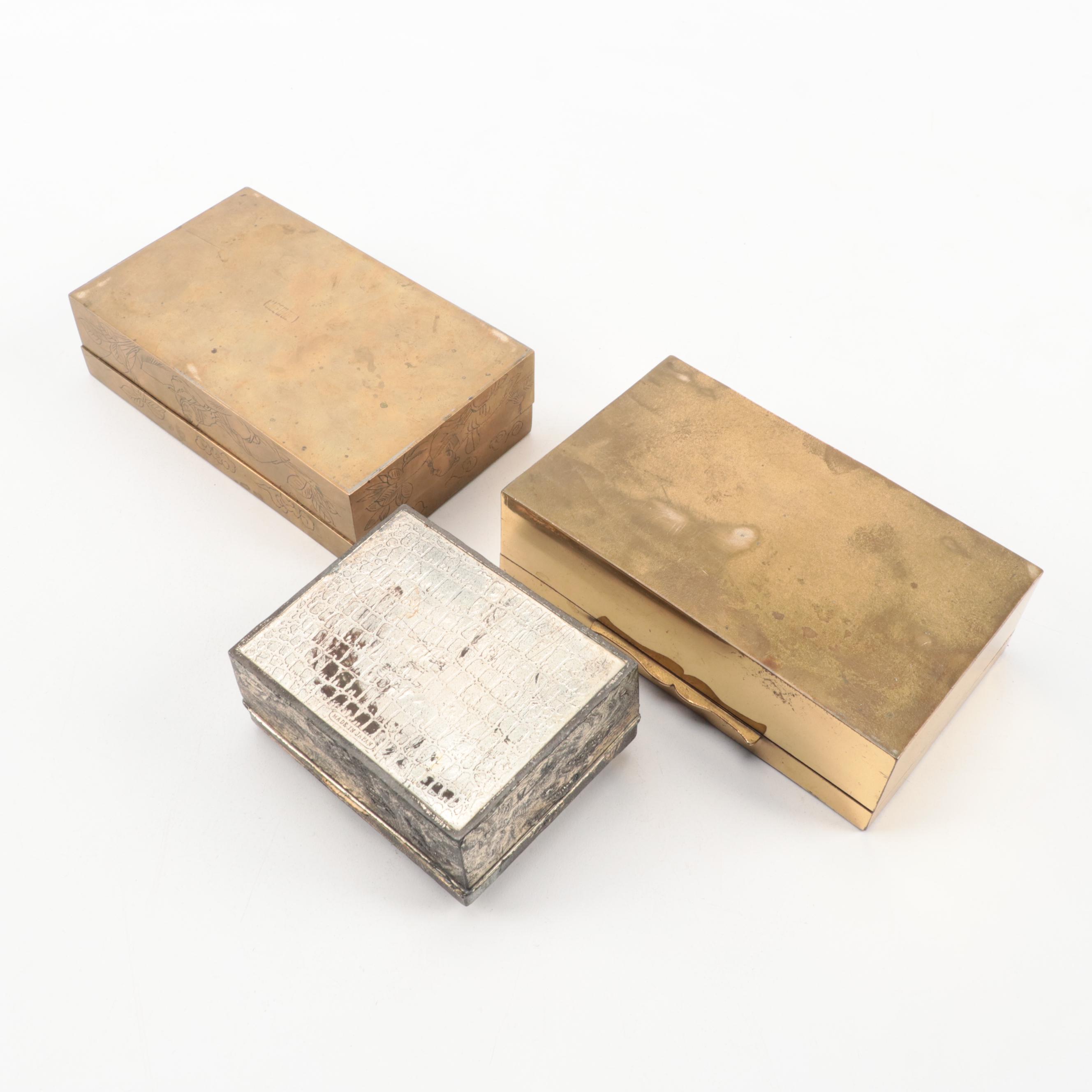 Engraved Chinese Cigarette Boxes with Elaborate Metalwork Japanese Box