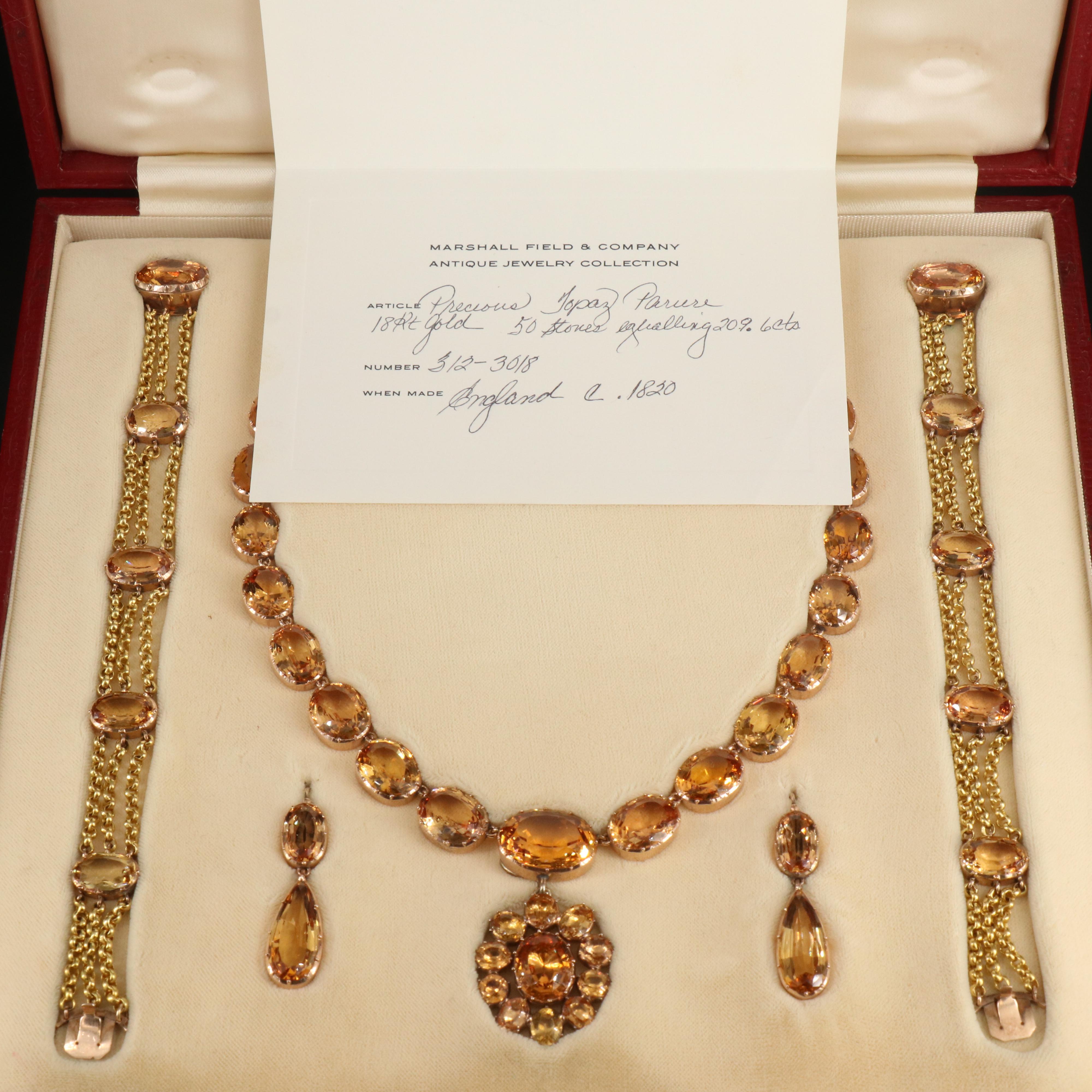 Georgian 209.60 CTW Topaz Parure in 10K & 18K, Marshall Field's Provenance