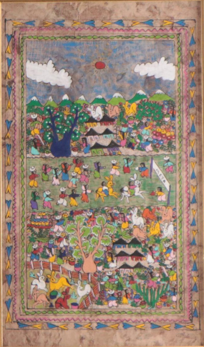 Mexican Folk Art Gouache Paintings of Town Gatherings
