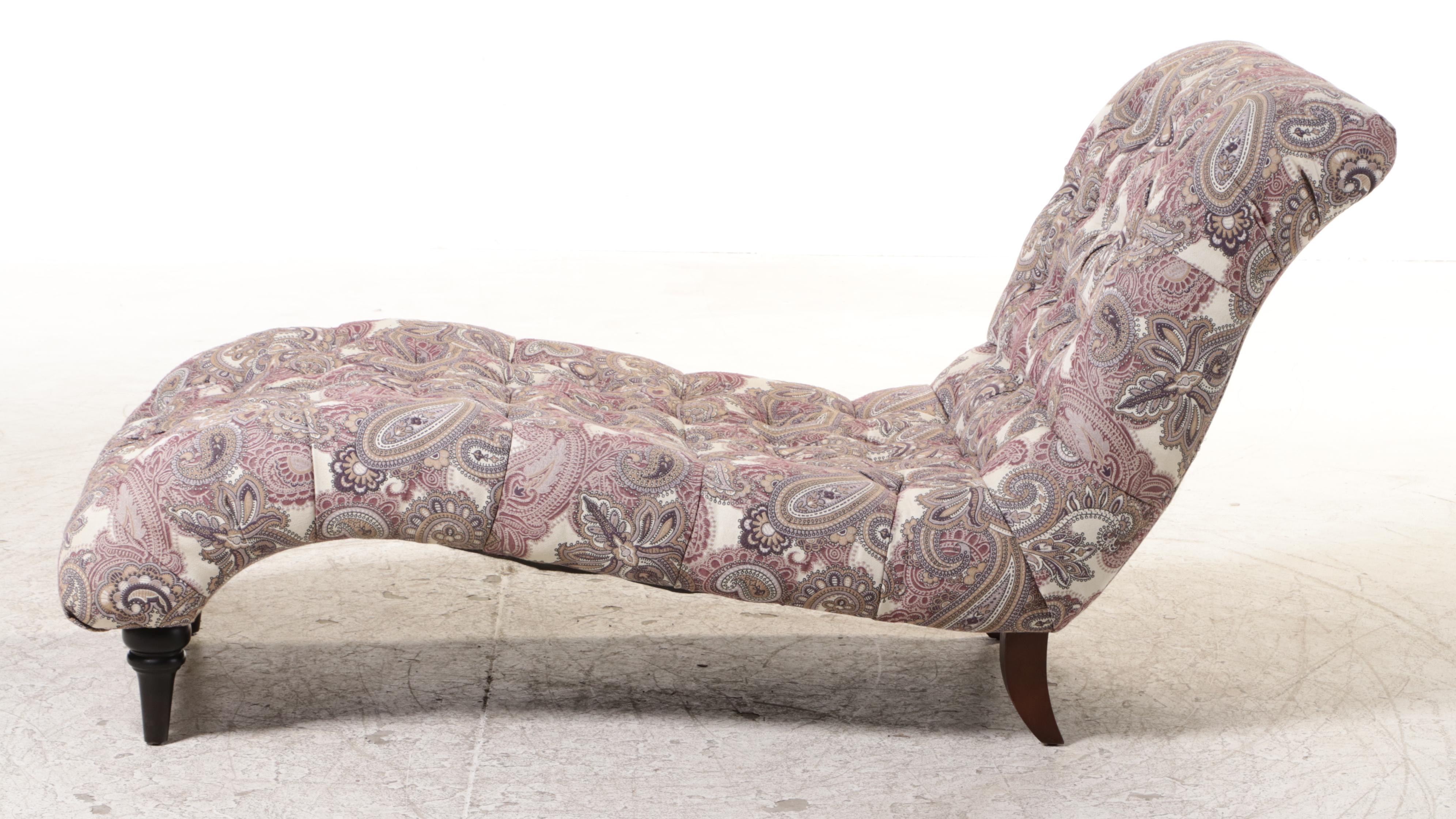 Victorian Style Paisley and Button-Tufted Contoured Chaise Lounge