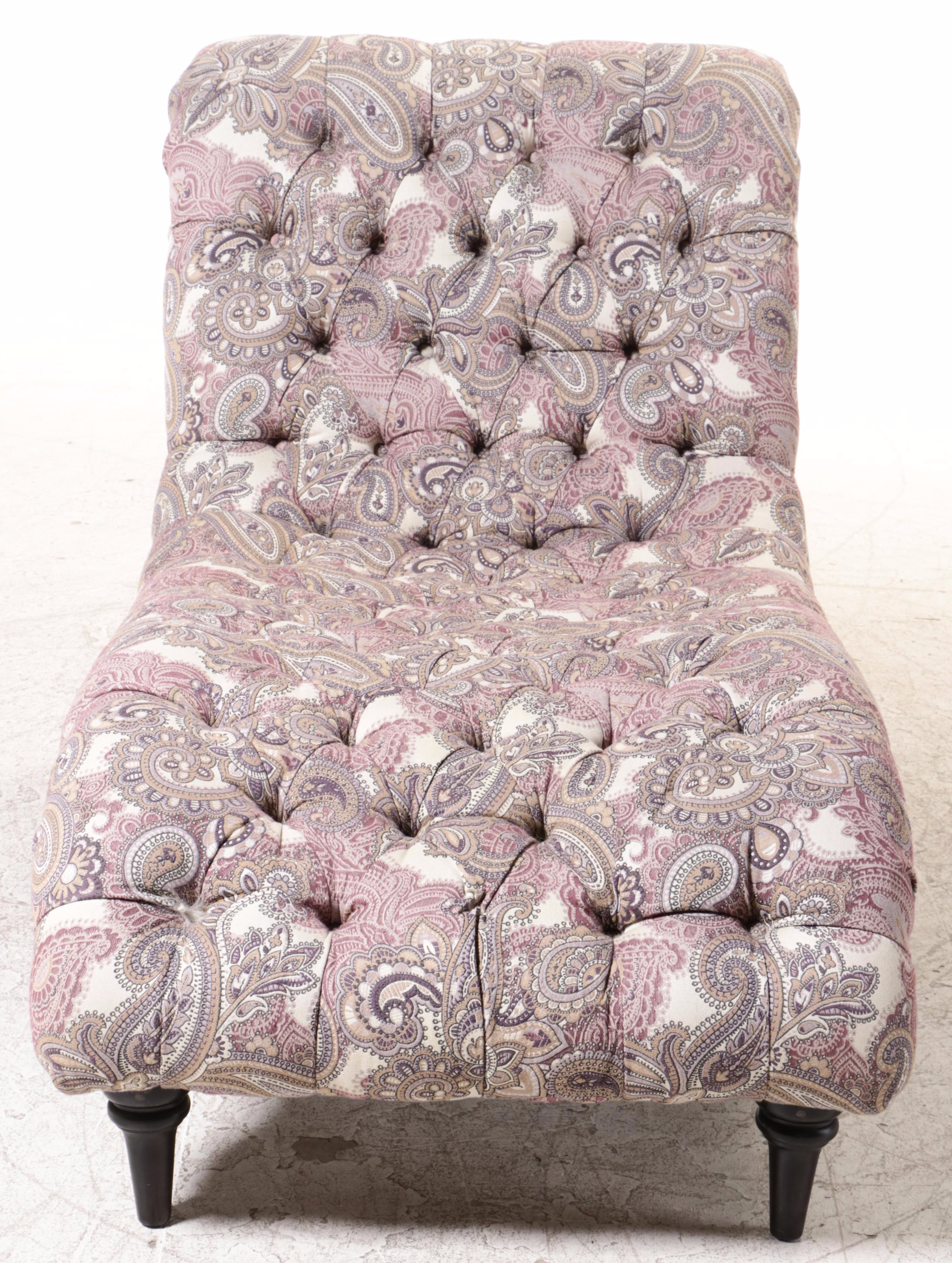 Victorian Style Paisley and Button-Tufted Contoured Chaise Lounge