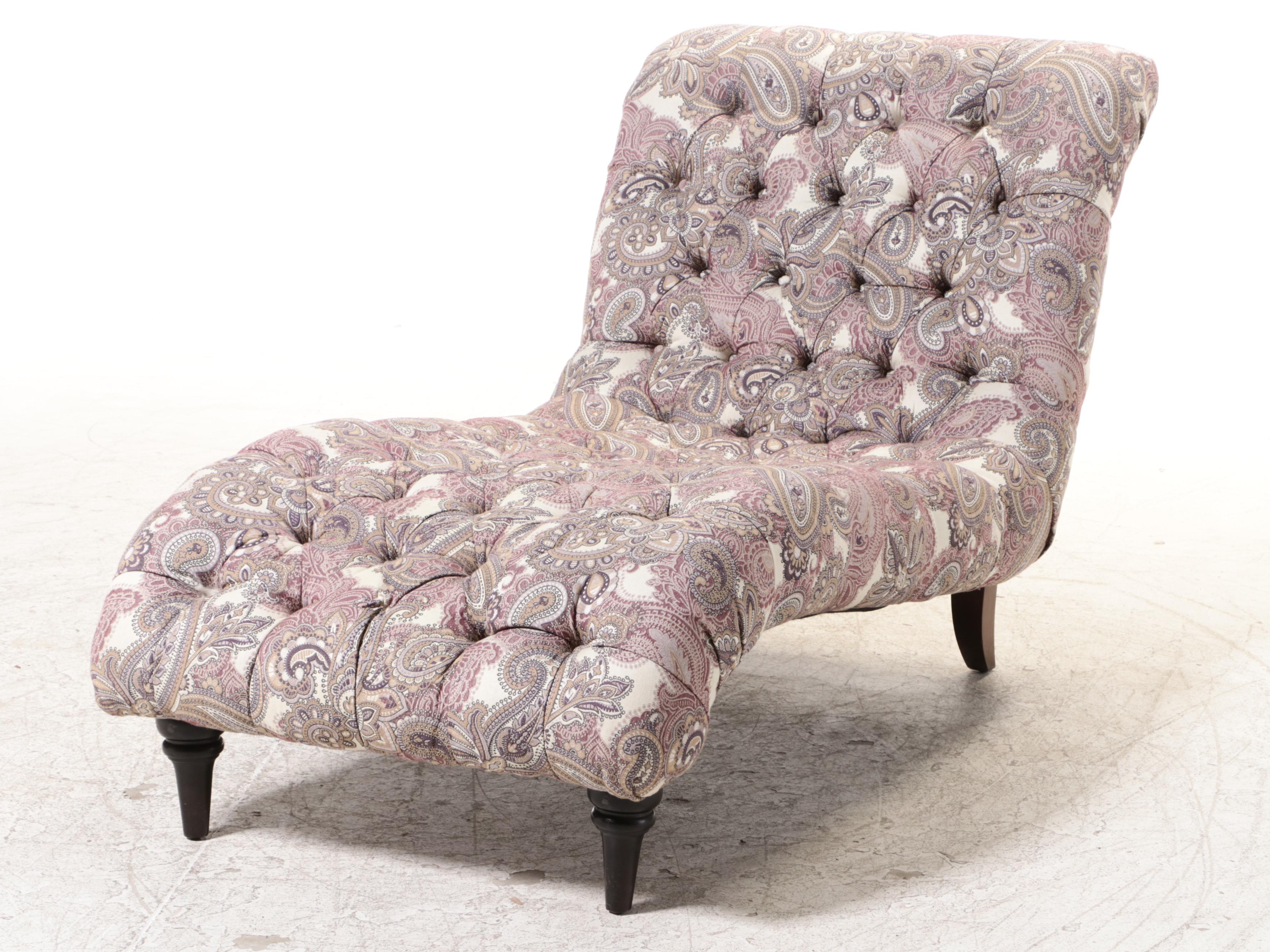 Victorian Style Paisley and Button-Tufted Contoured Chaise Lounge