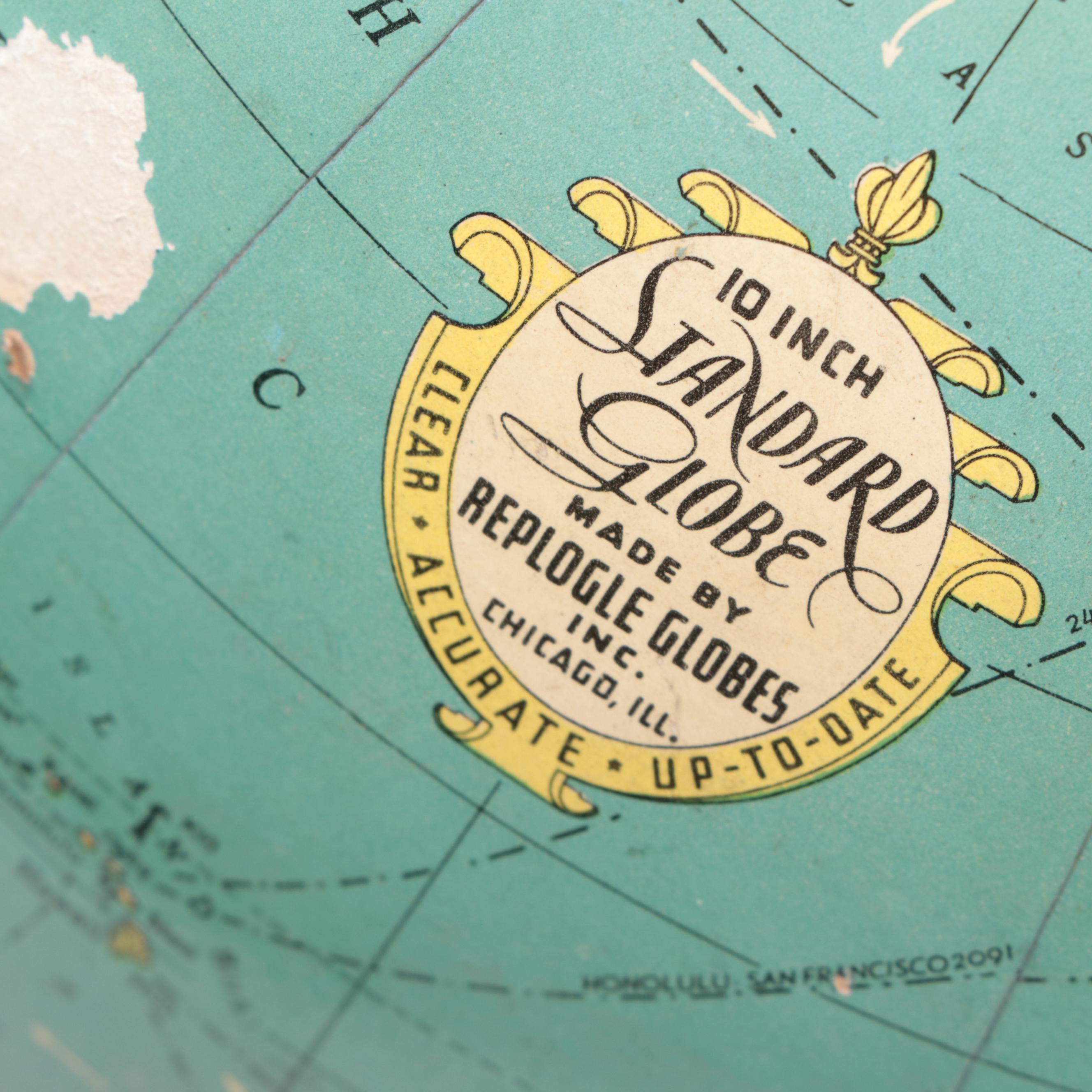 Replogle 10" Standard Desk Globe with World Clock, Mid-20th Century