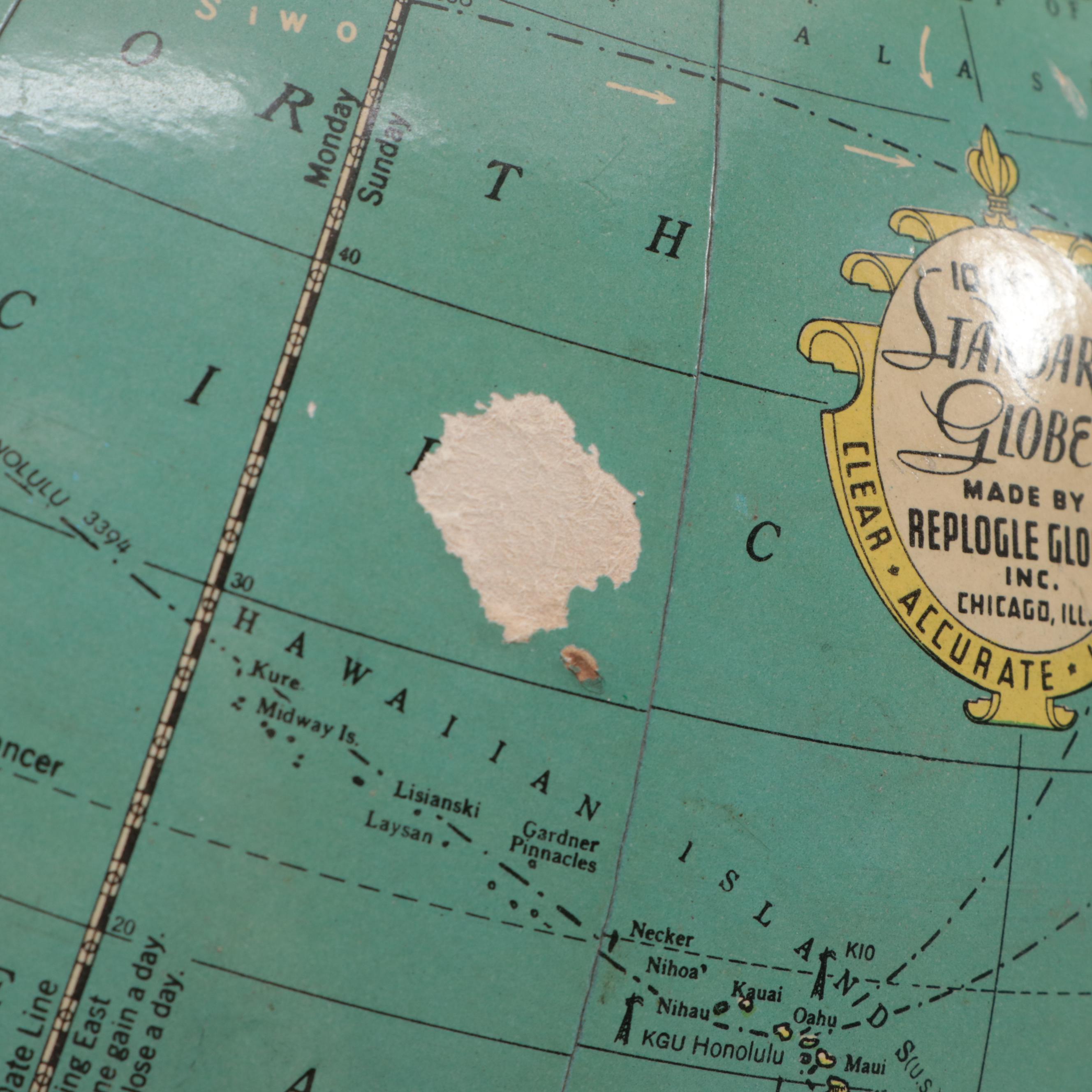 Replogle 10" Standard Desk Globe with World Clock, Mid-20th Century