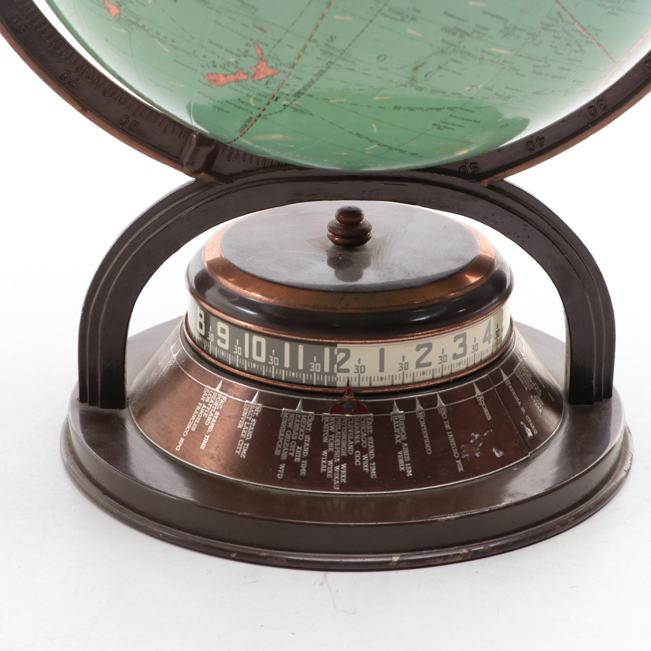 Replogle 10" Standard Desk Globe with World Clock, Mid-20th Century
