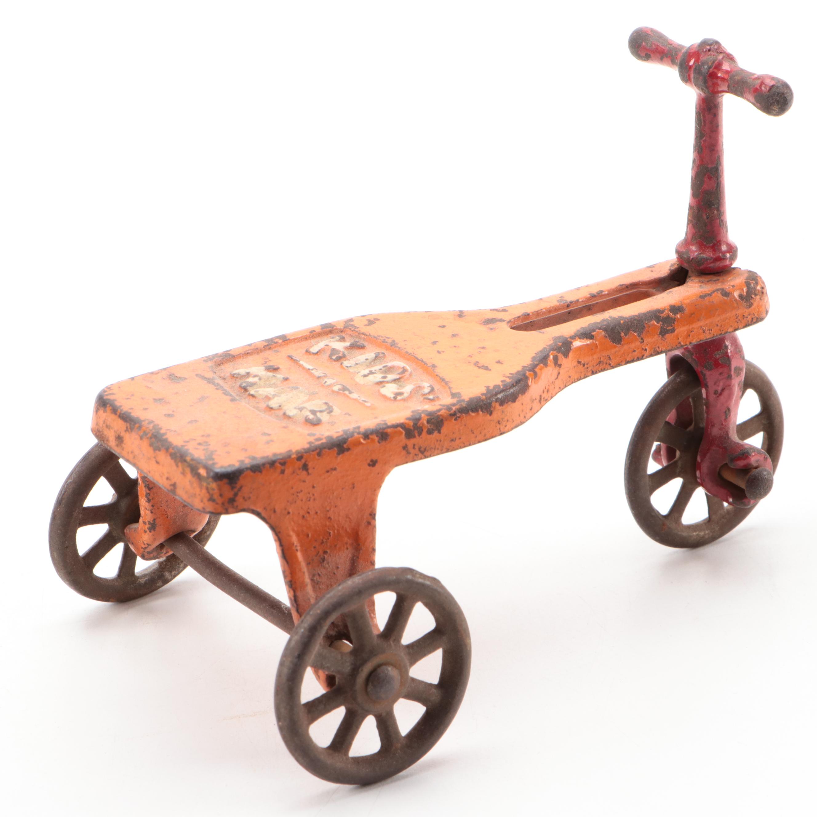 Simpson Cast Iron Fly Match Holder and Kids Kar Toy, Early to Mid-20th Century