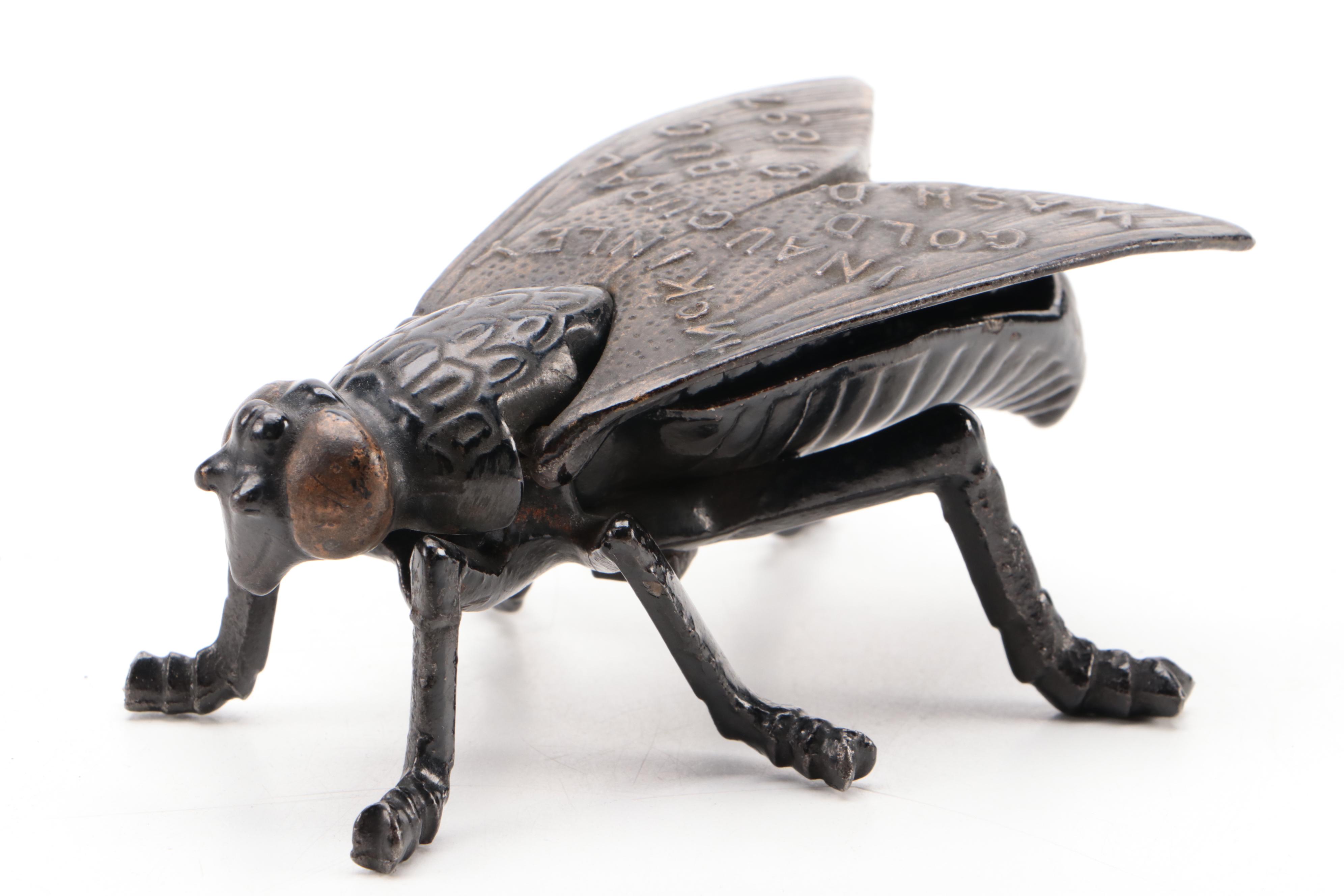 Simpson Cast Iron Fly Match Holder and Kids Kar Toy, Early to Mid-20th Century