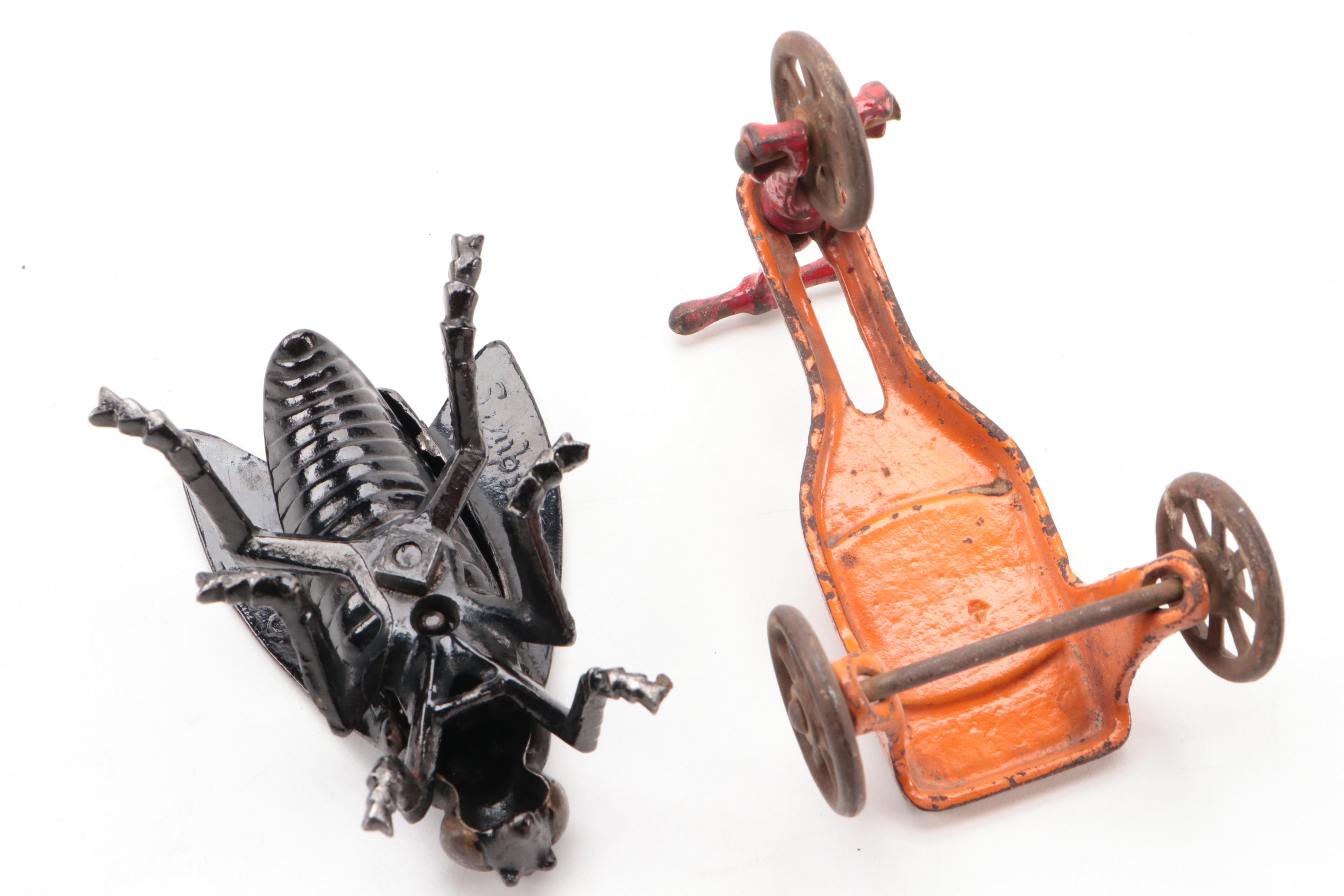 Simpson Cast Iron Fly Match Holder and Kids Kar Toy, Early to Mid-20th Century