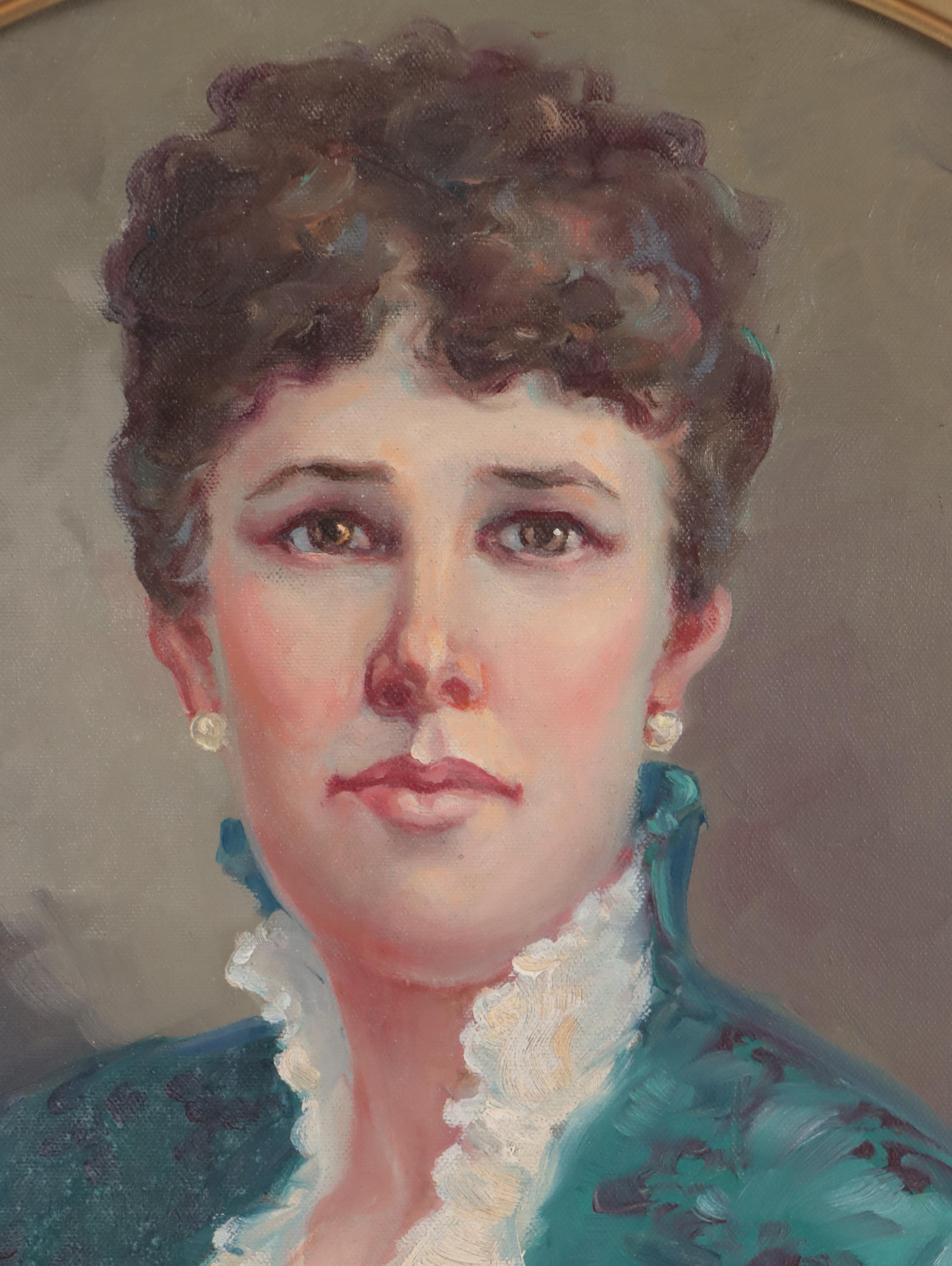 Portrait Oil Painting in Antique Cast Gesso Frame