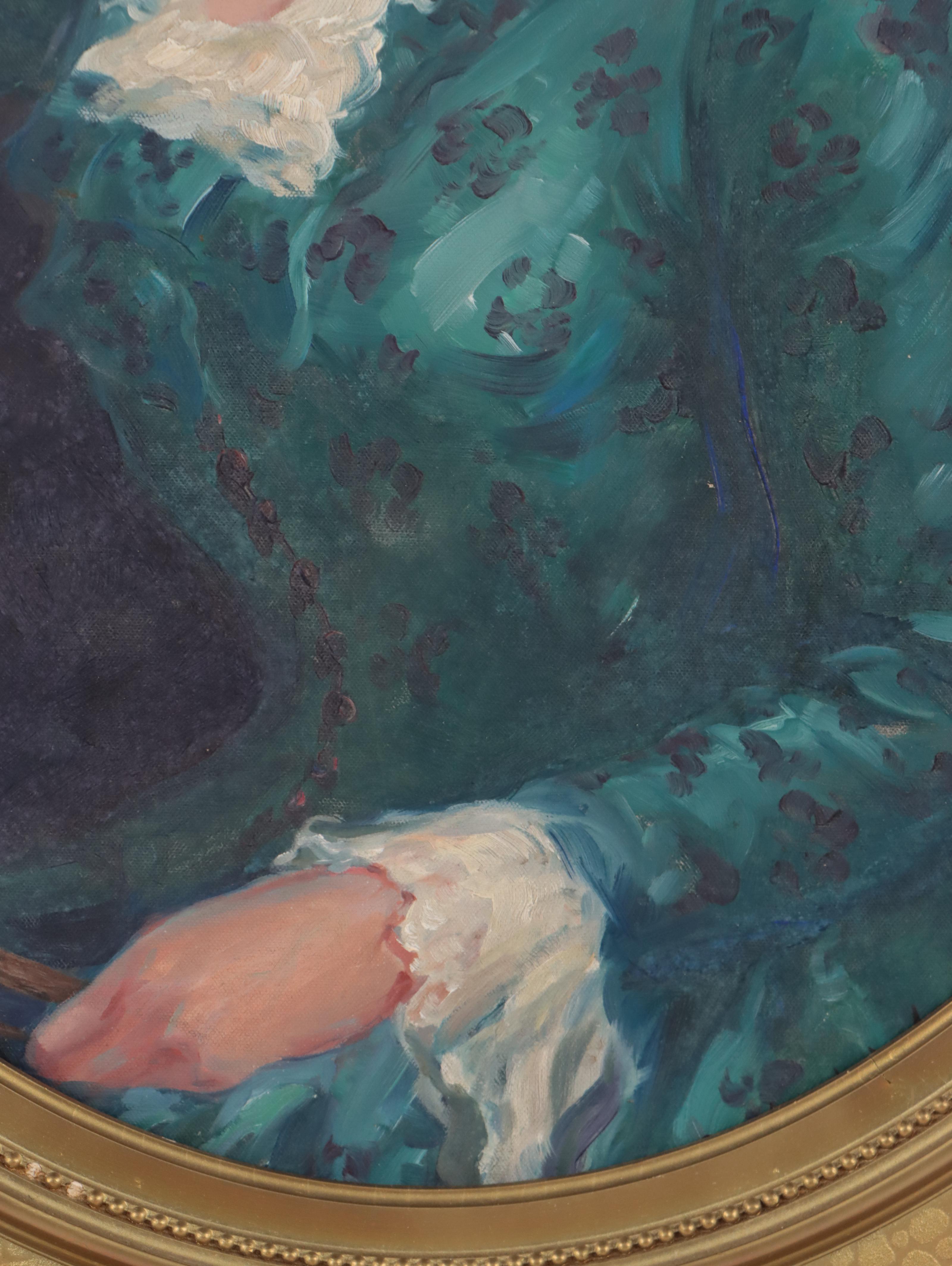 Portrait Oil Painting in Antique Cast Gesso Frame