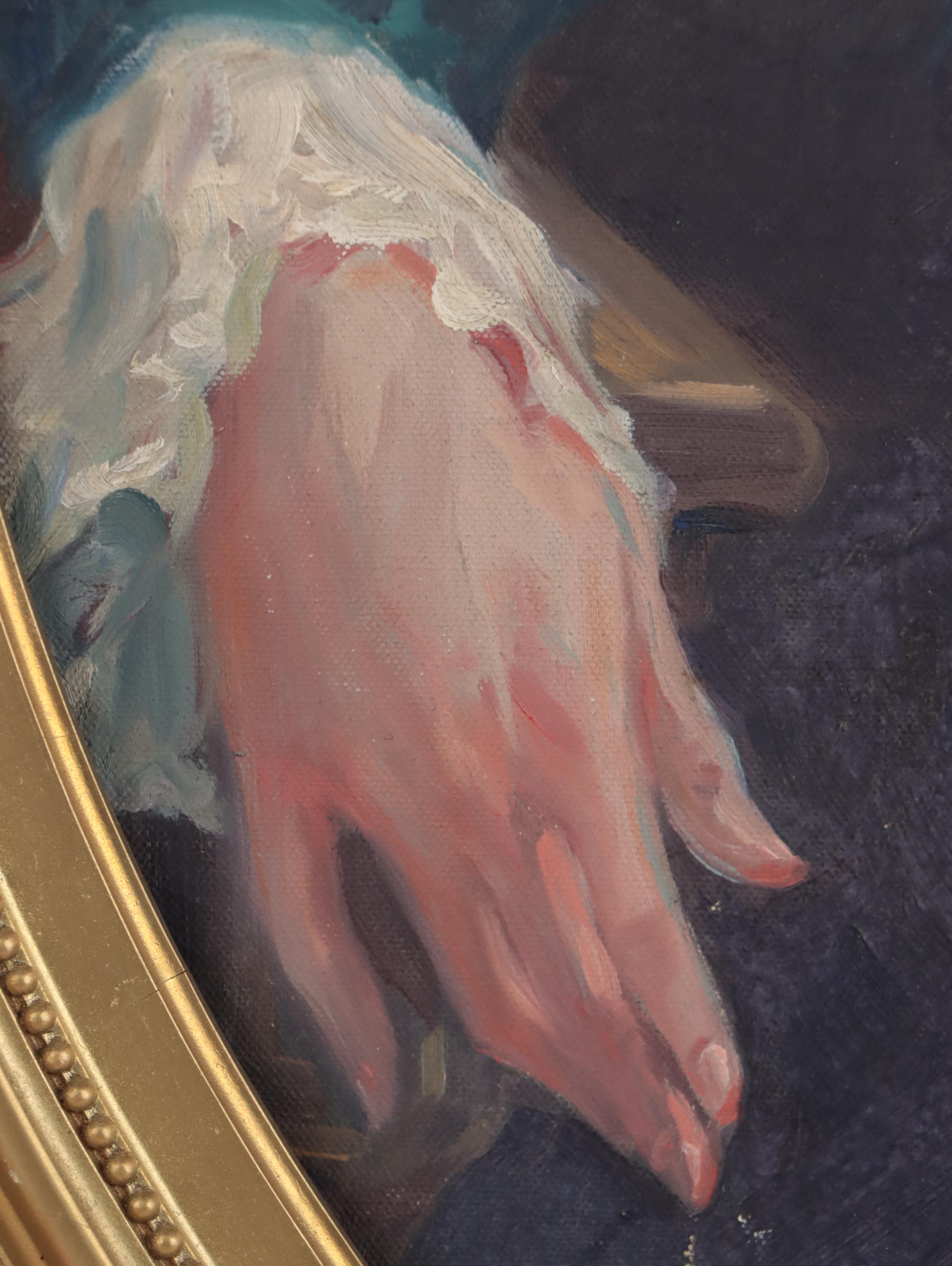 Portrait Oil Painting in Antique Cast Gesso Frame