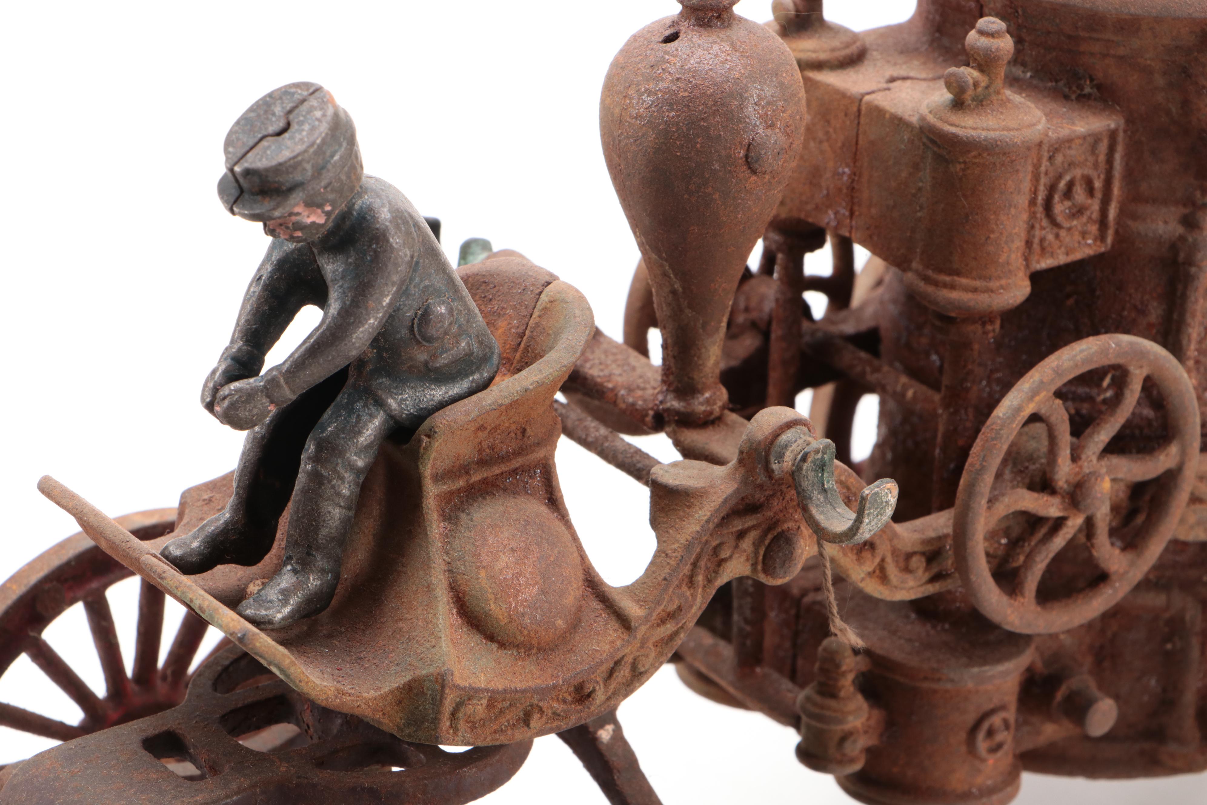 Cast Iron Horse Drawn Fire Pump Wagon, Early 20th Century