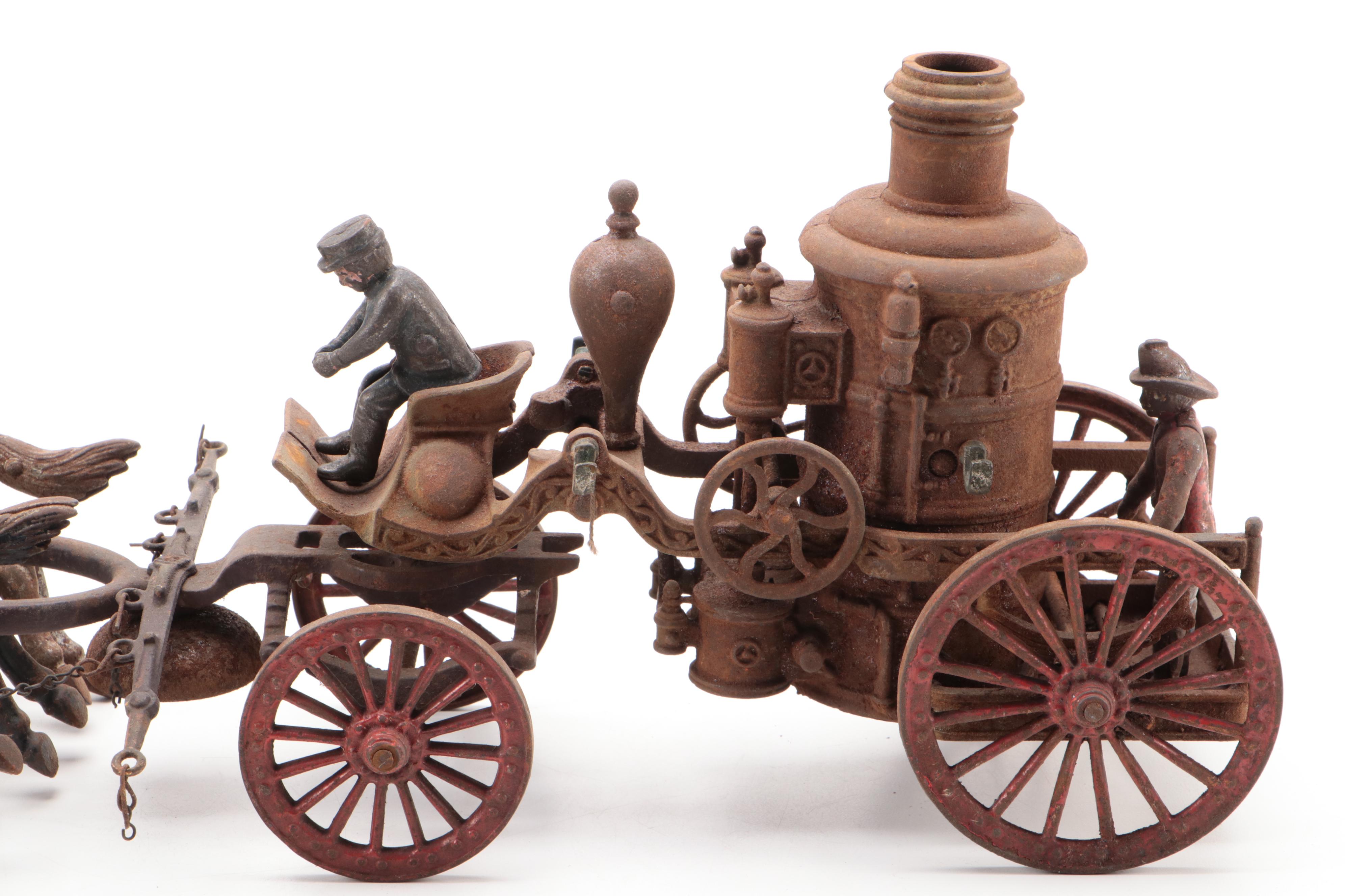 Cast Iron Horse Drawn Fire Pump Wagon, Early 20th Century